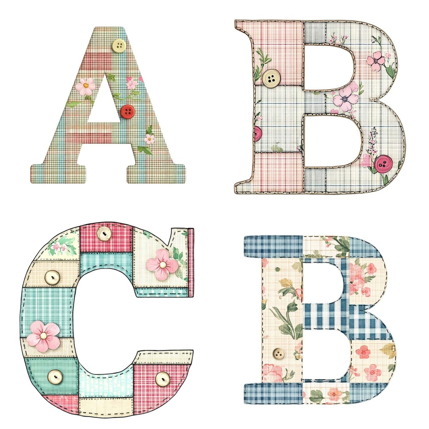 Fabric Alphabet ABC Blocks Clipart Set (DDD005186)
