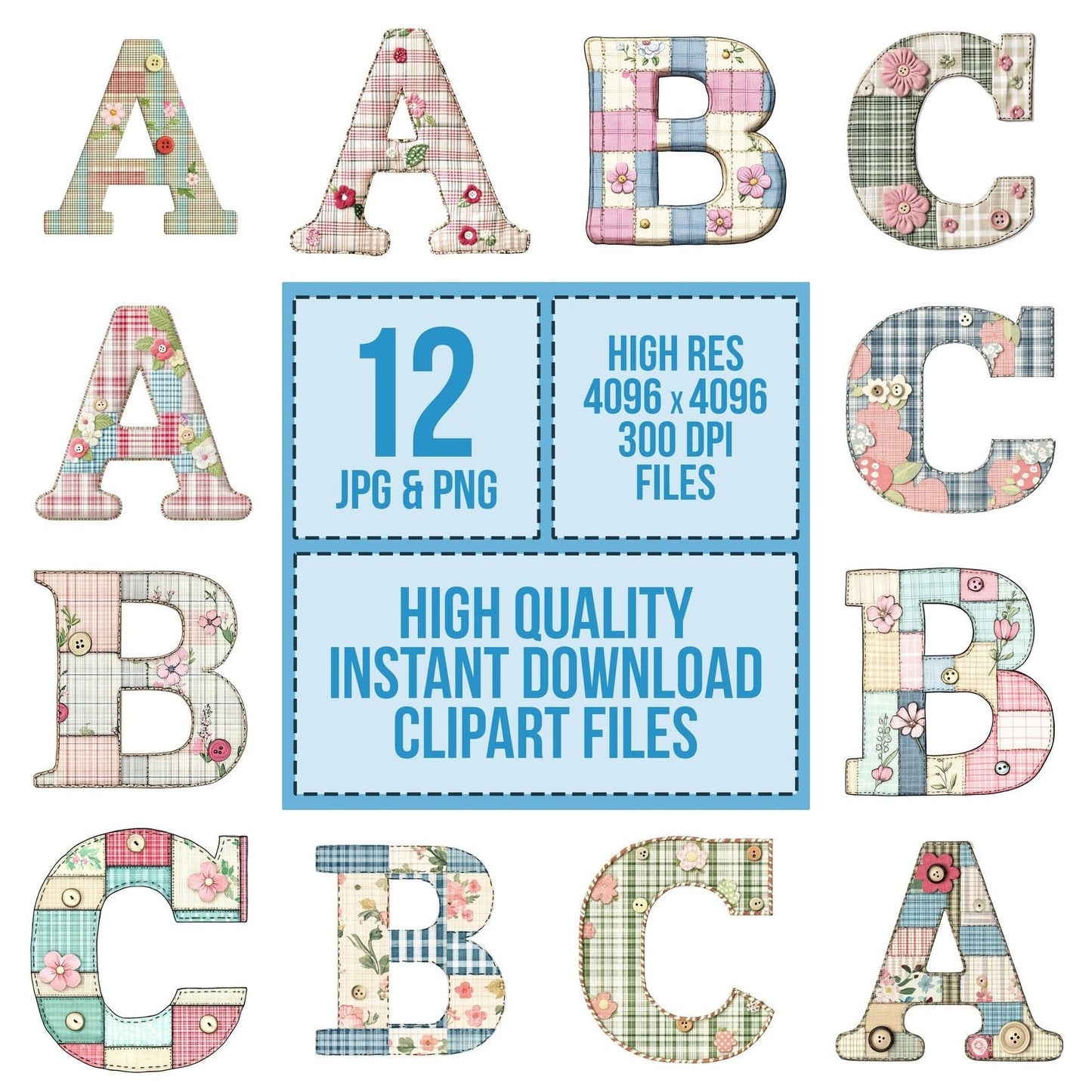 Fabric Alphabet ABC Blocks Clipart Set (DDD005186)