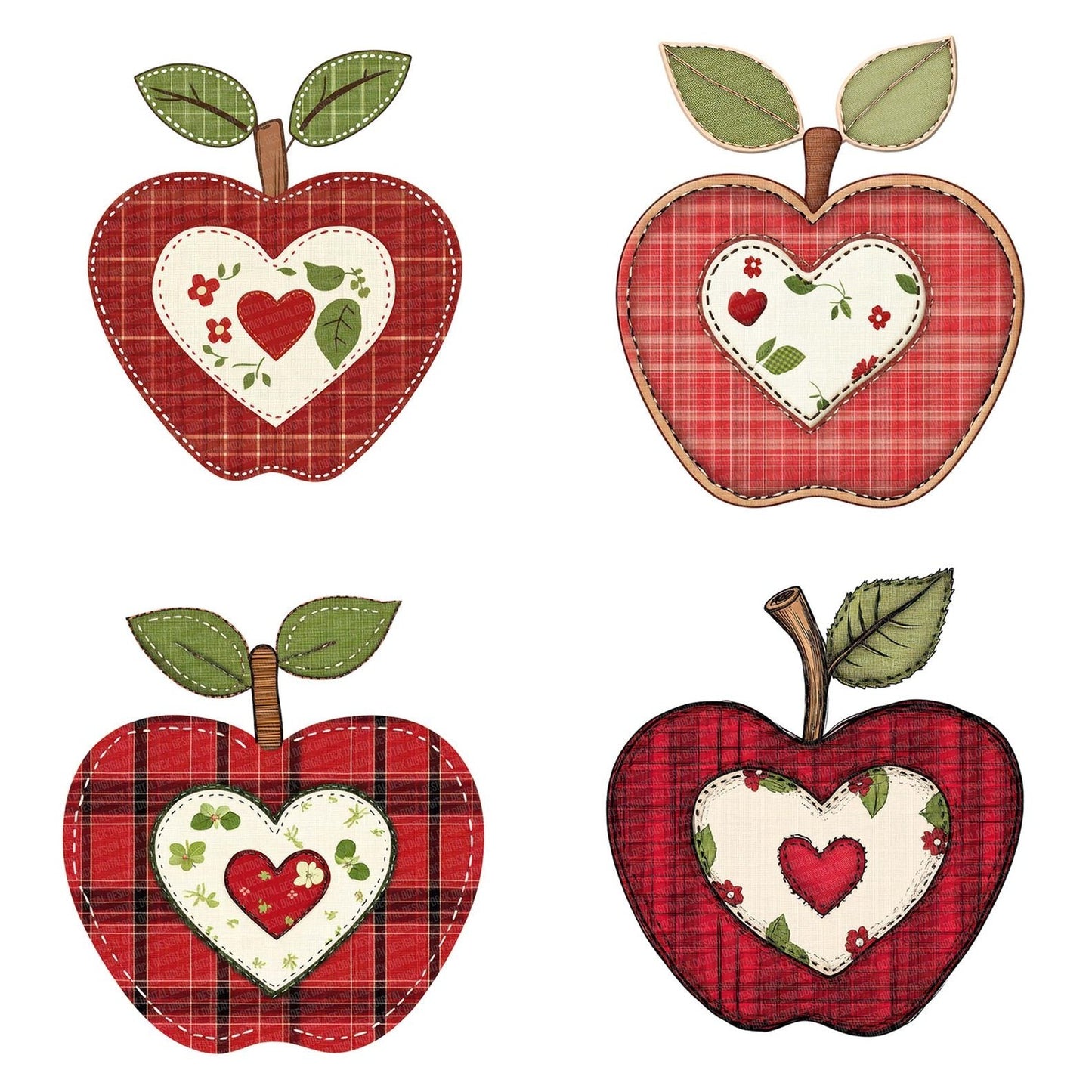 Fabric Apple with Heart Clipart Set (DDD005187)
