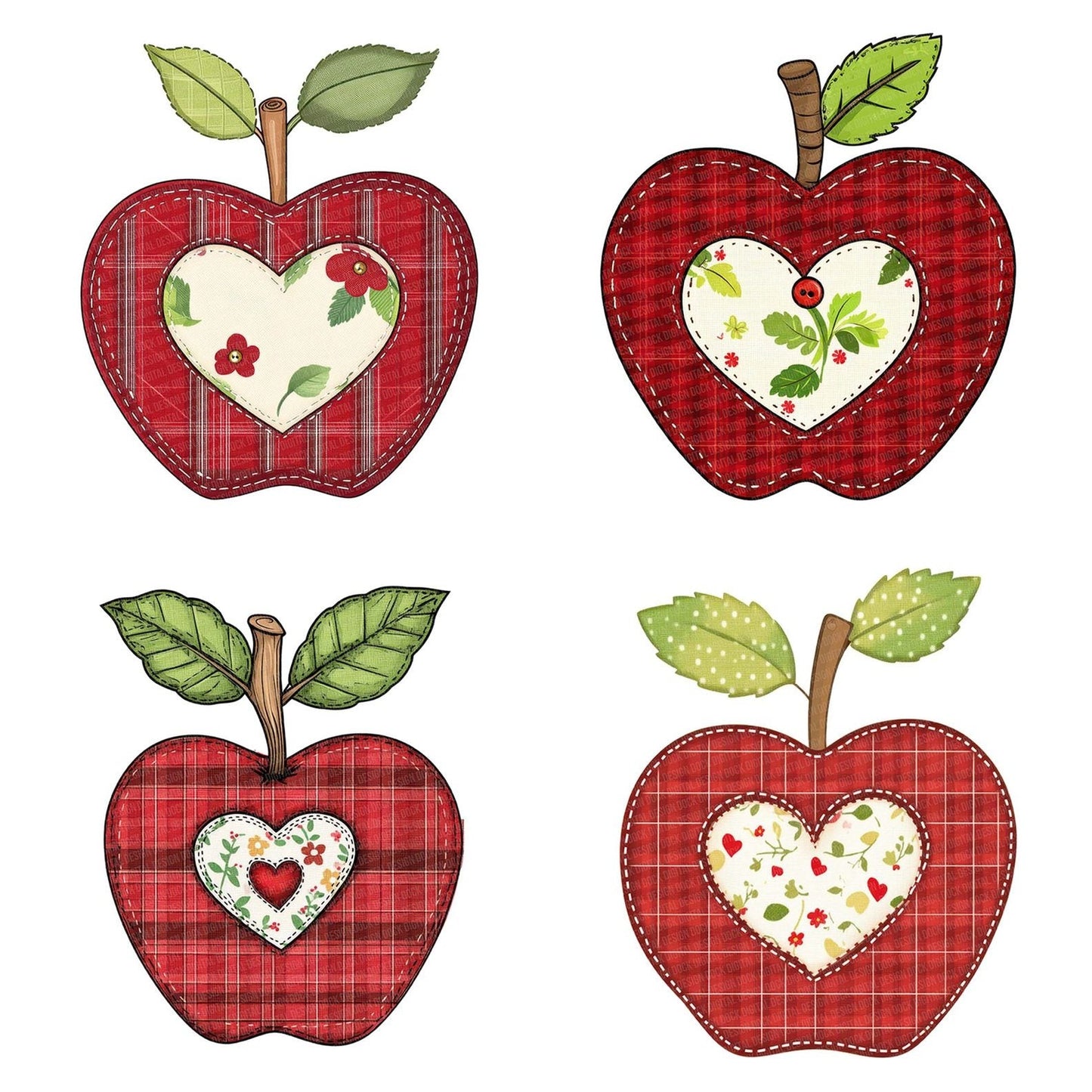 Fabric Apple with Heart Clipart Set (DDD005187)