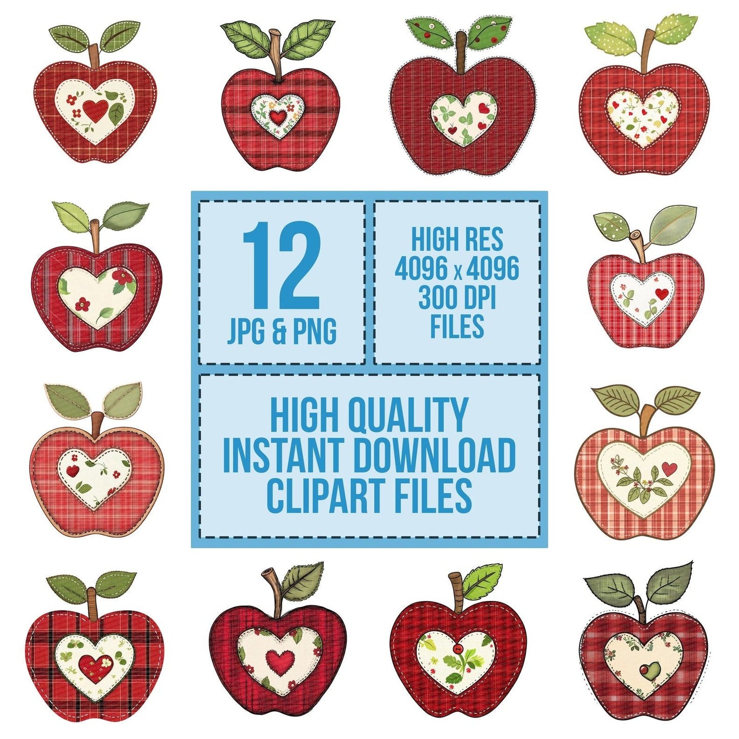 Fabric Apple with Heart Clipart Set (DDD005187)