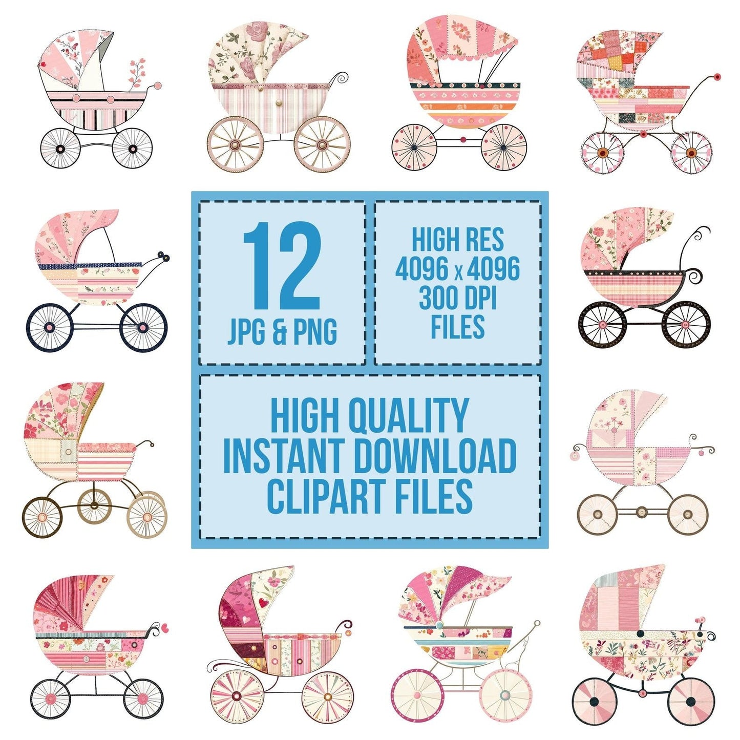 Fabric Baby Pram Clipart Set (DDD005188)
