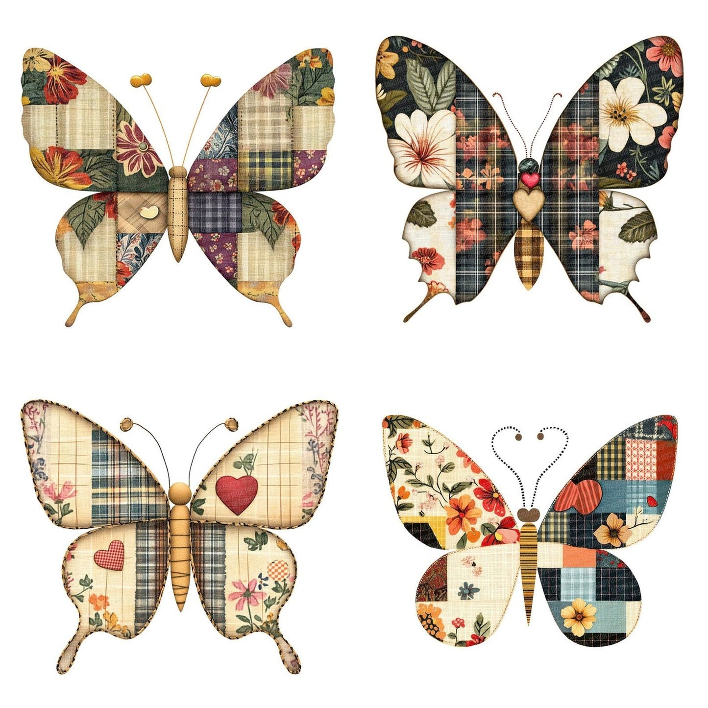 Fabric Butterfly Patch Clipart Set (DDD005190)