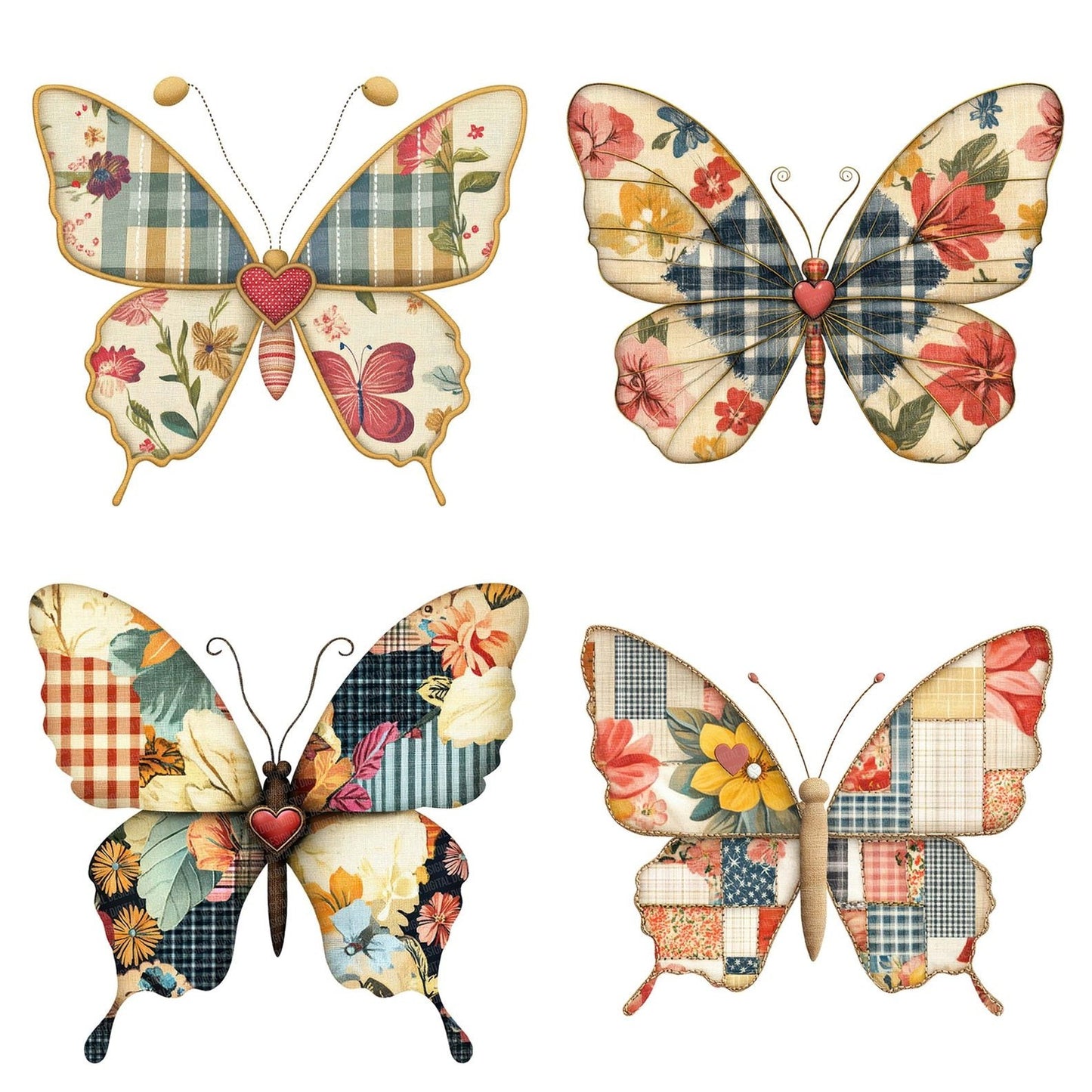 Fabric Butterfly Patch Clipart Set (DDD005190)