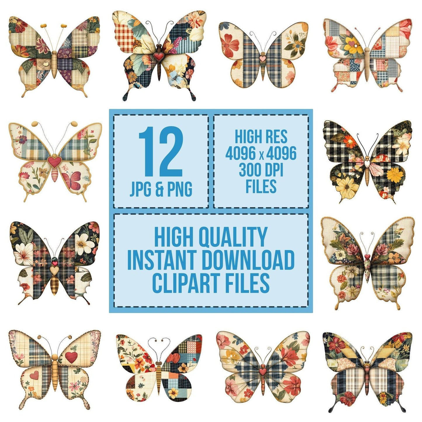 Fabric Butterfly Patch Clipart Set (DDD005190)
