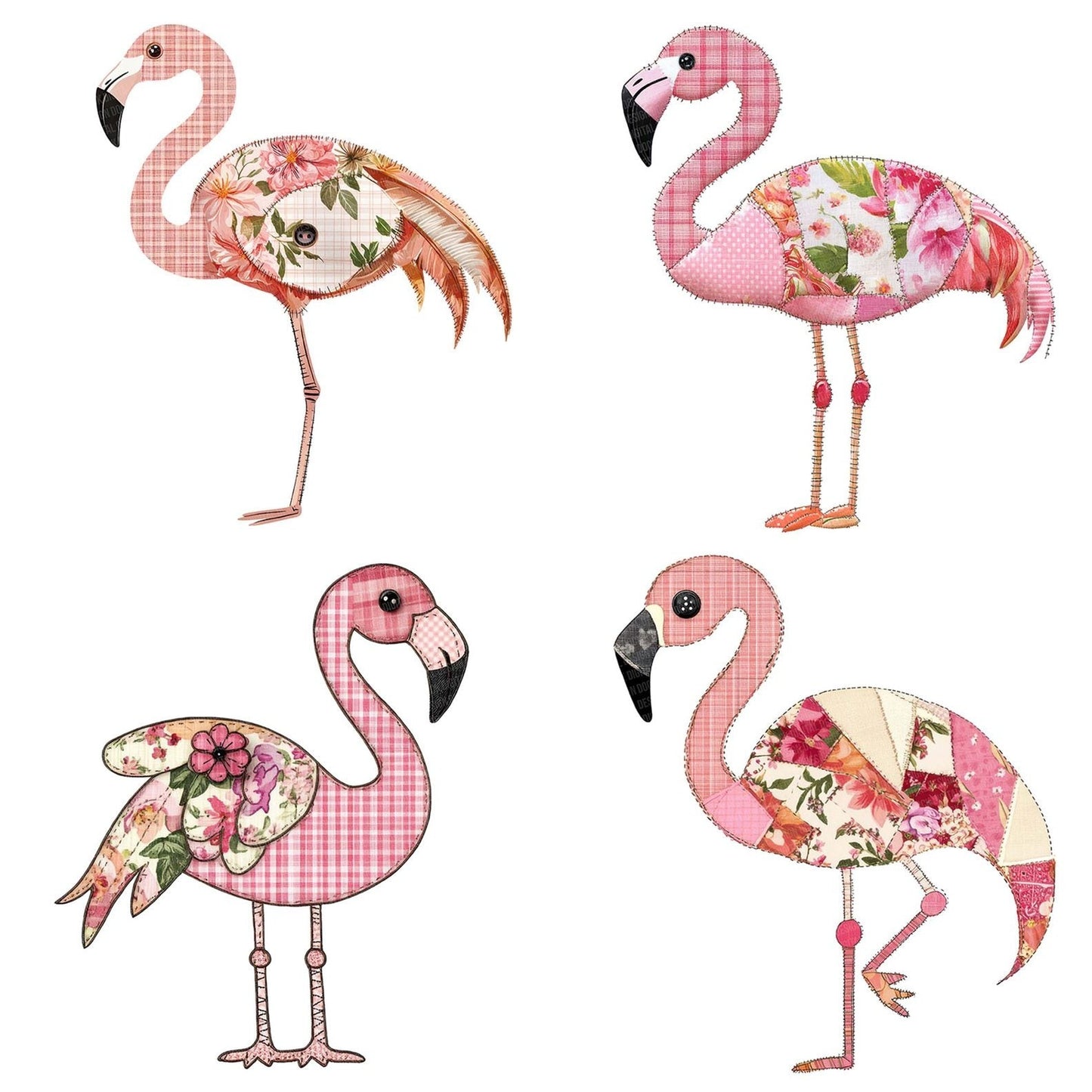 Fabric Button Wing Flamingo Clipart Set (DDD005191)