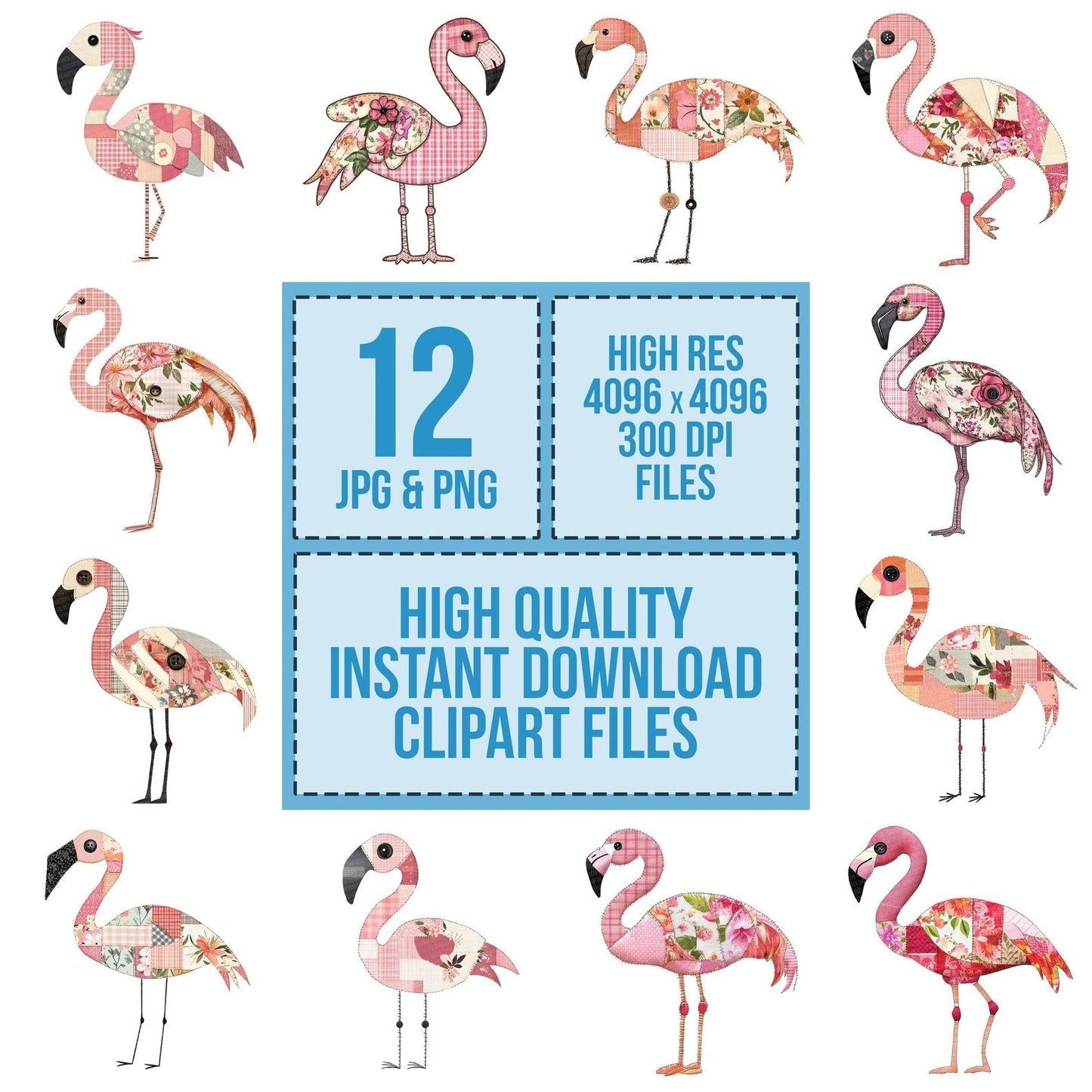 Fabric Button Wing Flamingo Clipart Set (DDD005191)