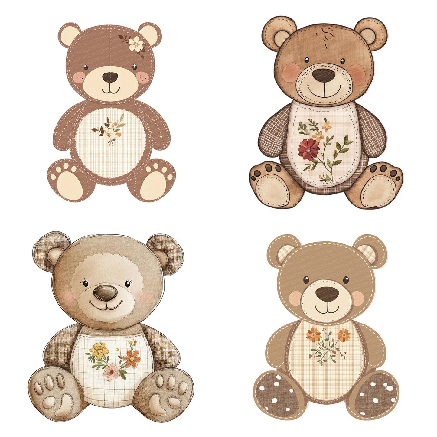 Fabric Decorative Stitched Baby Bear Clipart Set (DDD005195)