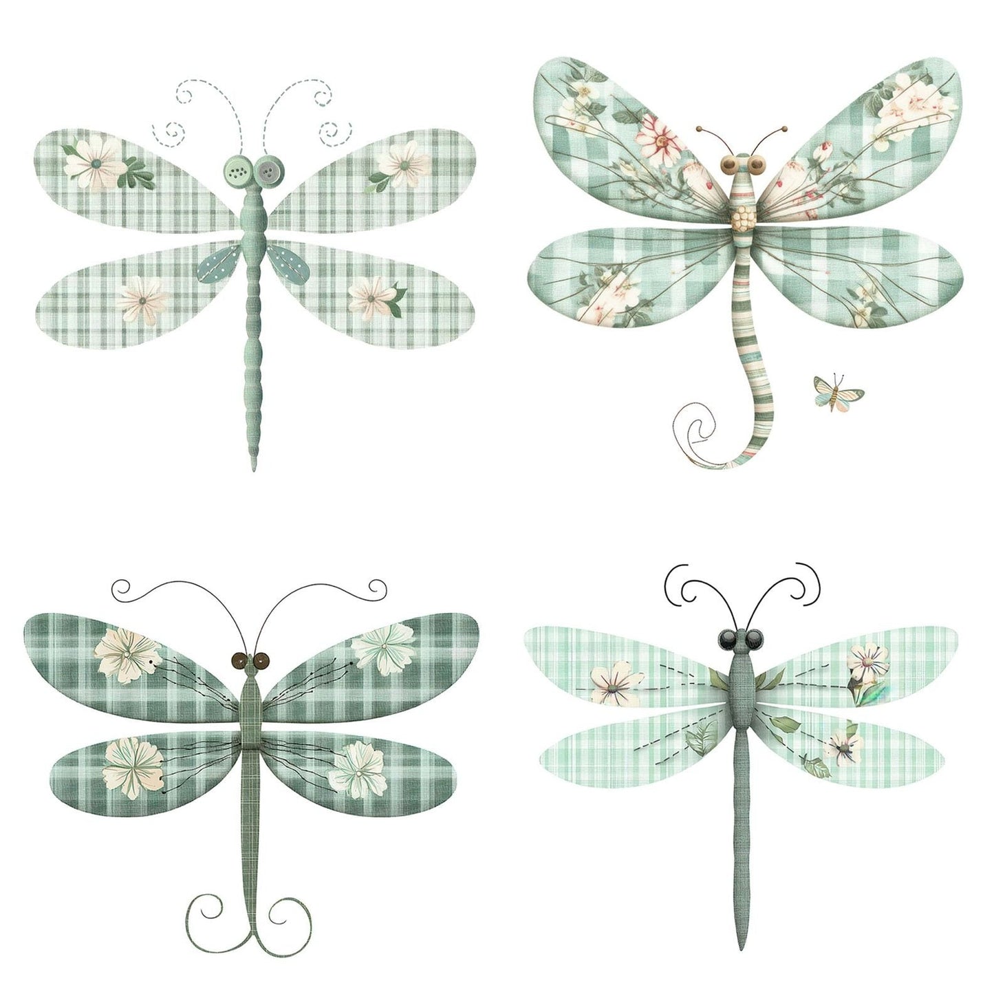 Fabric Dragonfly Patch Clipart Set (DDD005197)