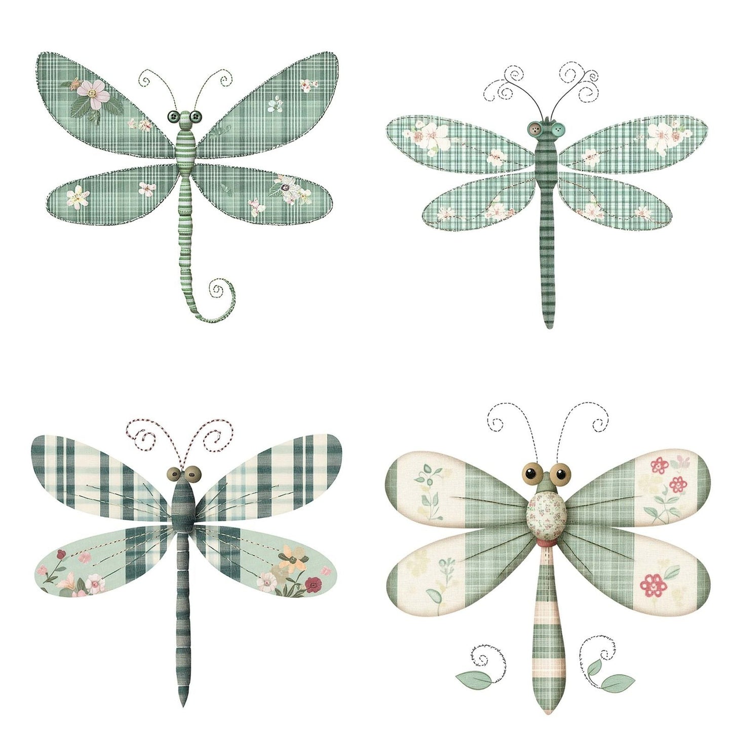 Fabric Dragonfly Patch Clipart Set (DDD005197)