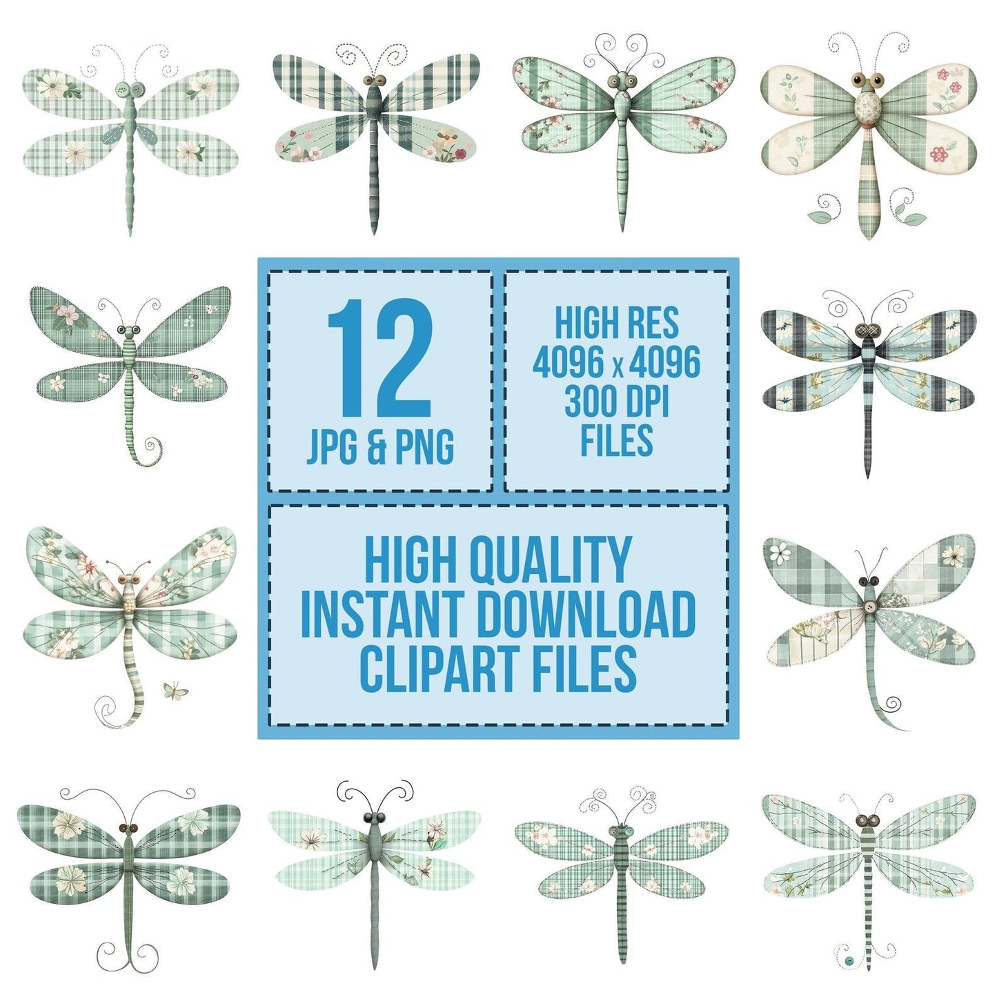 Fabric Dragonfly Patch Clipart Set (DDD005197)