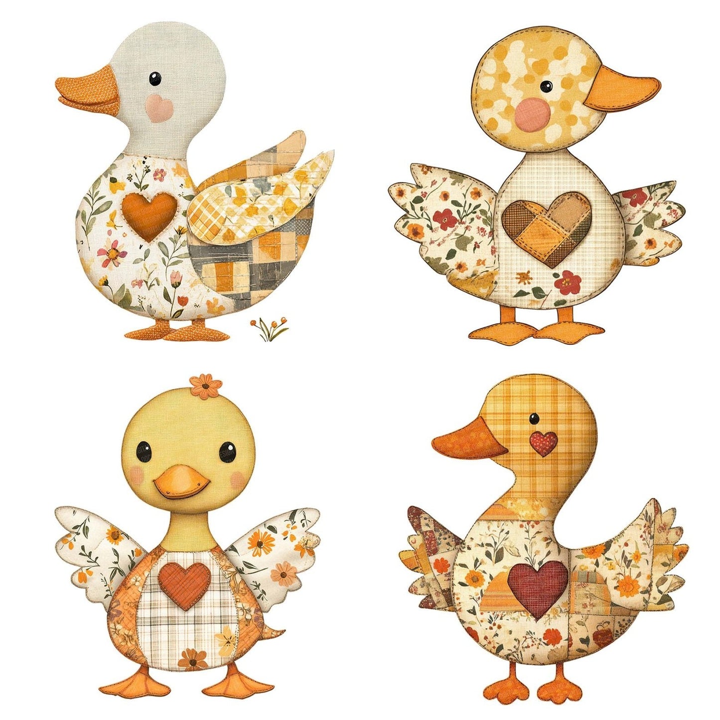 Fabric Duckling Patch Clipart Set (DDD005198)