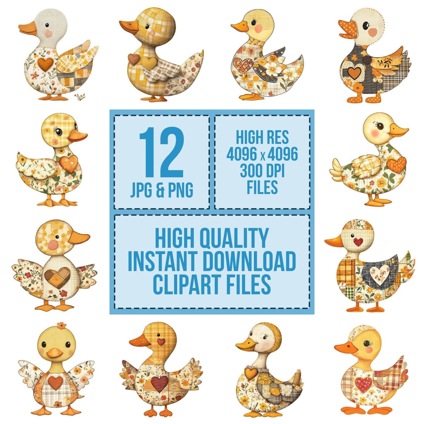 Fabric Duckling Patch Clipart Set (DDD005198)
