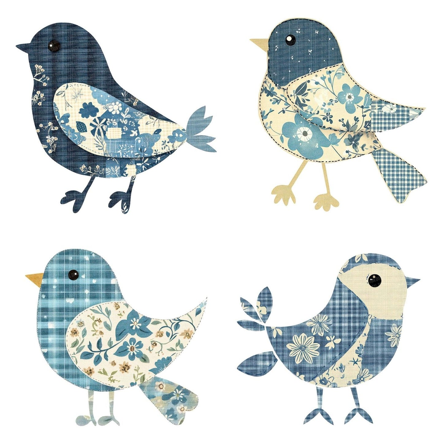 Fabric Dusty Blue Patch Bird Clipart Set (DDD005199)