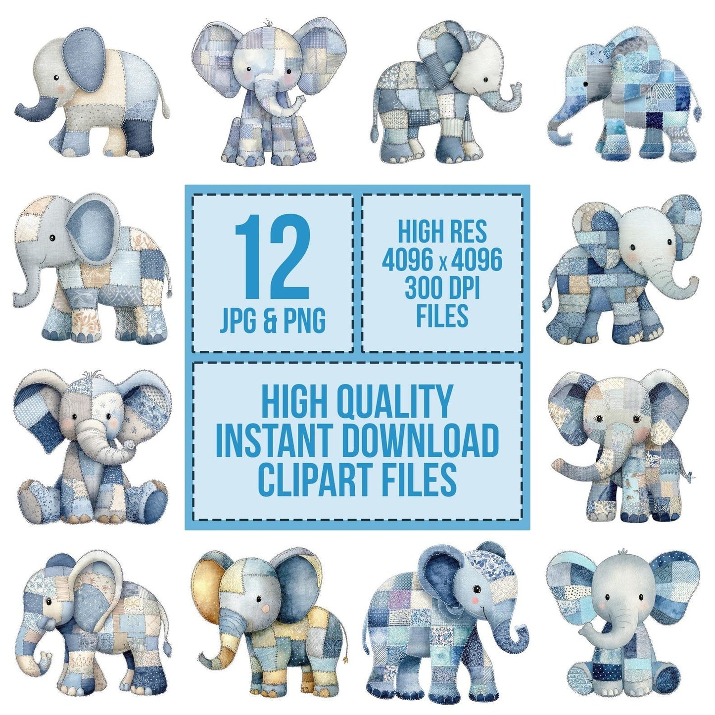 Fabric Elephant Clipart Set (DDD005200)