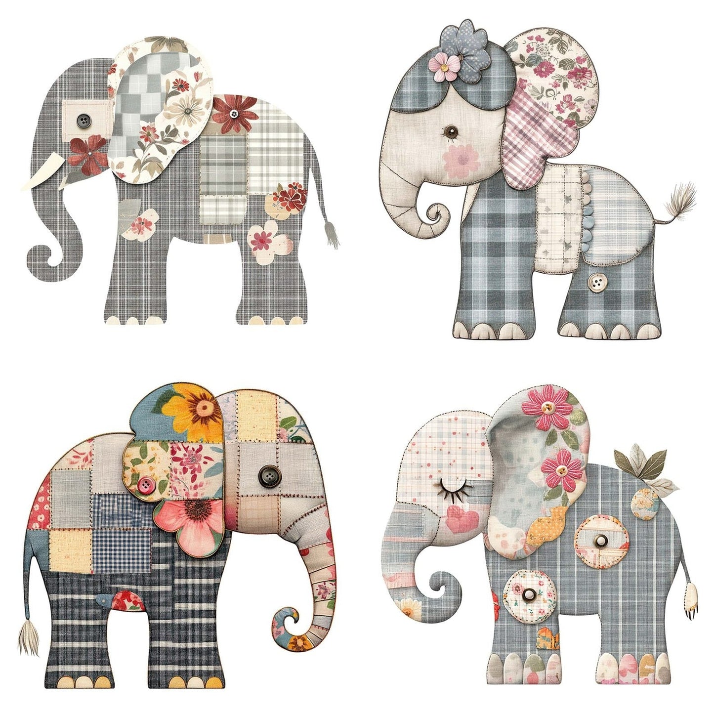 Fabric Elephant Toy Clipart Set (DDD005201)