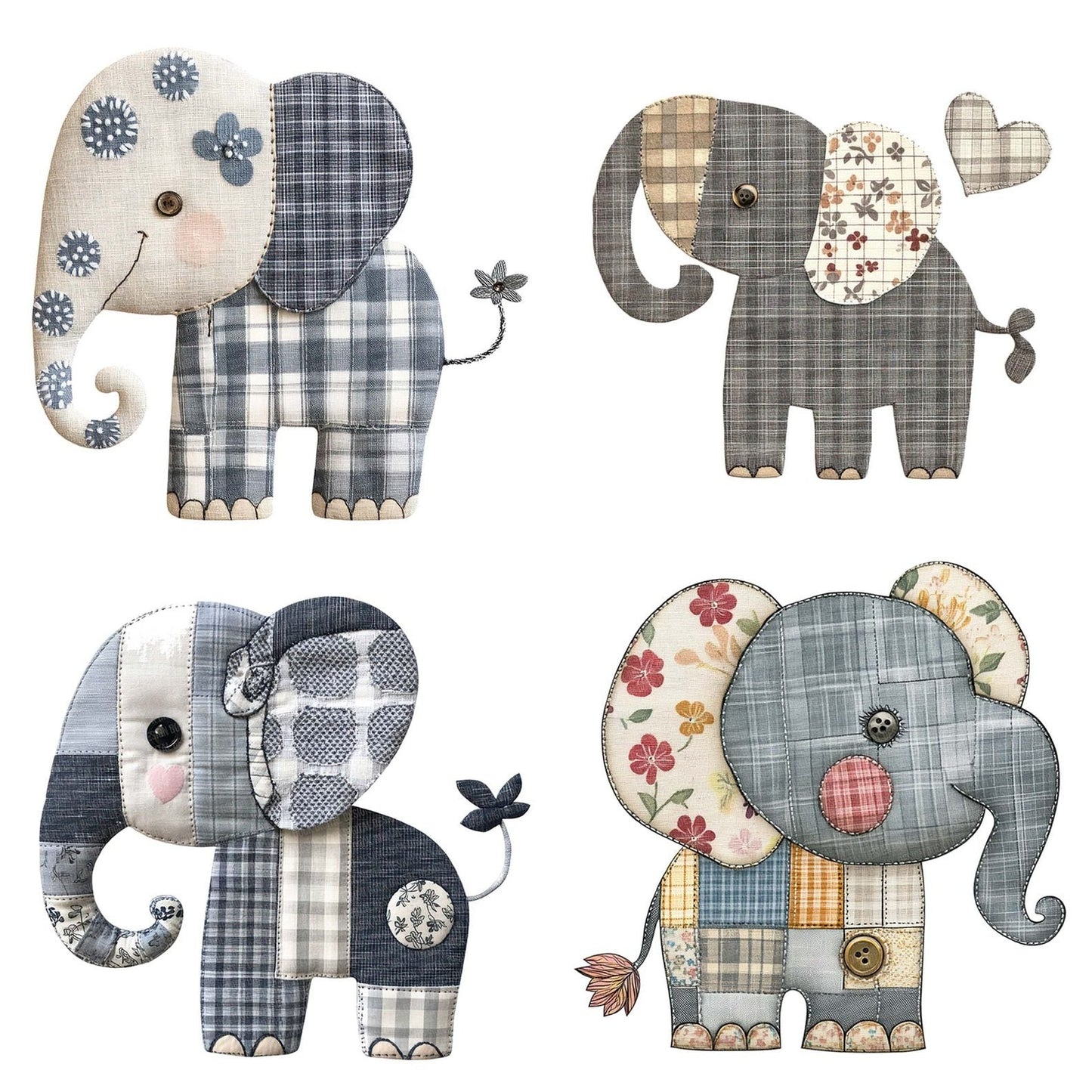 Fabric Elephant Toy Clipart Set (DDD005201)