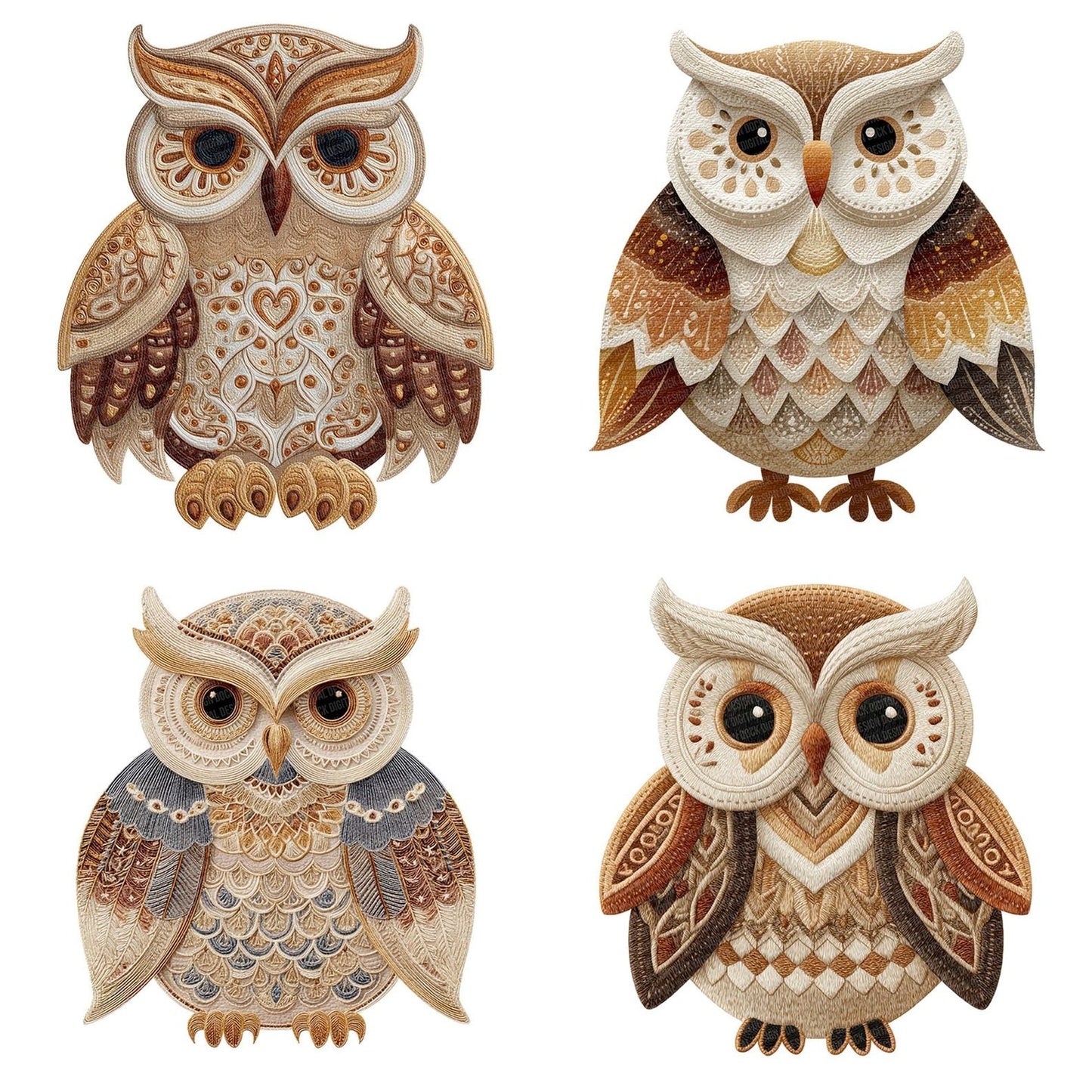 Fabric Embroidered Owl Clipart Set (DDD005204)