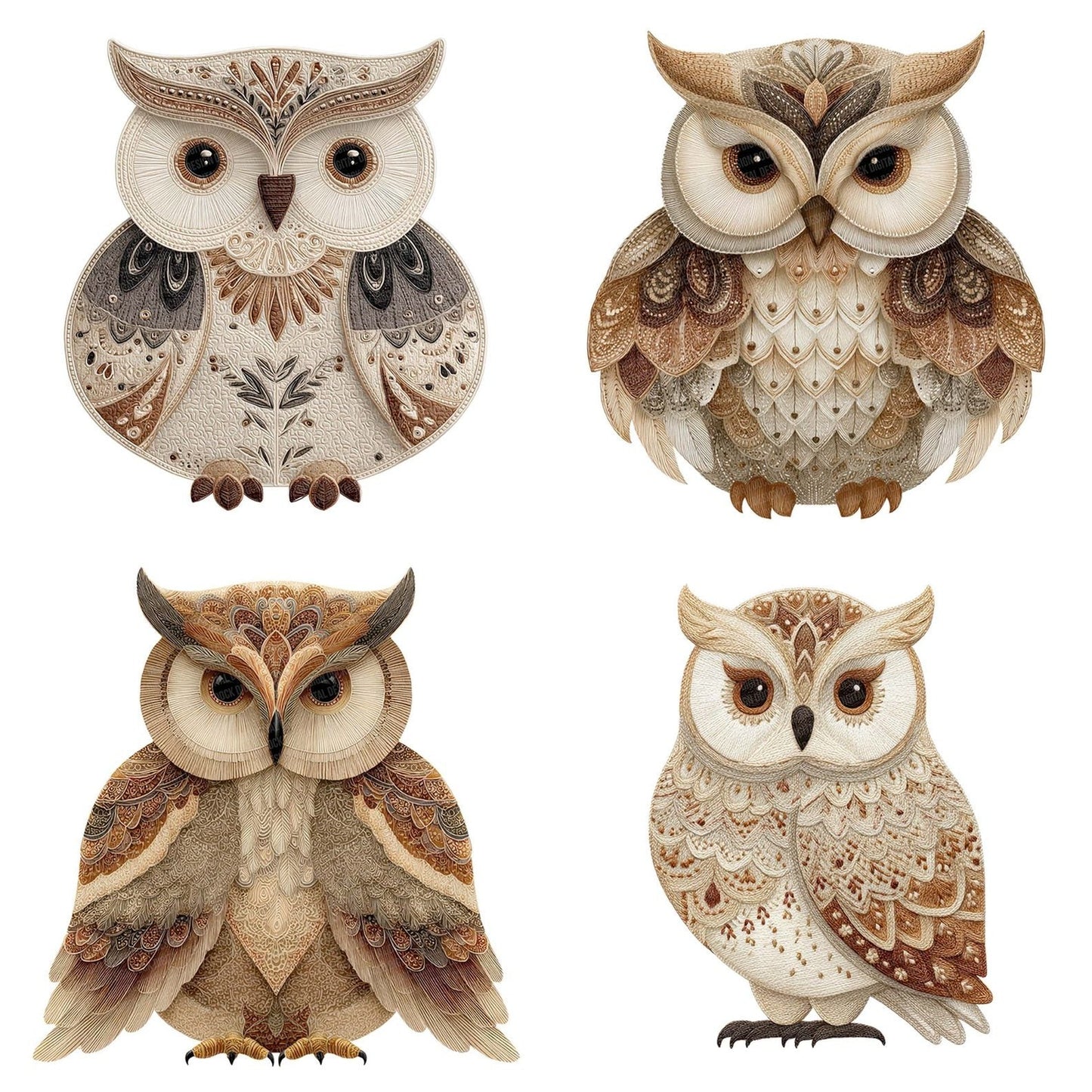 Fabric Embroidered Owl Clipart Set (DDD005204)