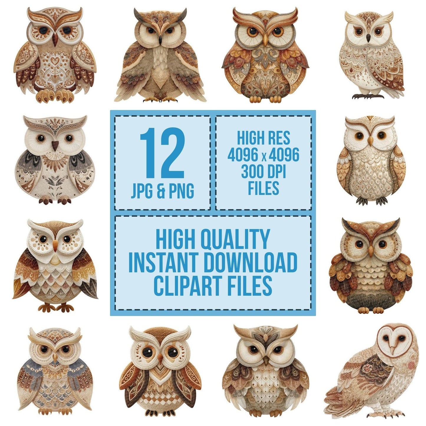 Fabric Embroidered Owl Clipart Set (DDD005204)