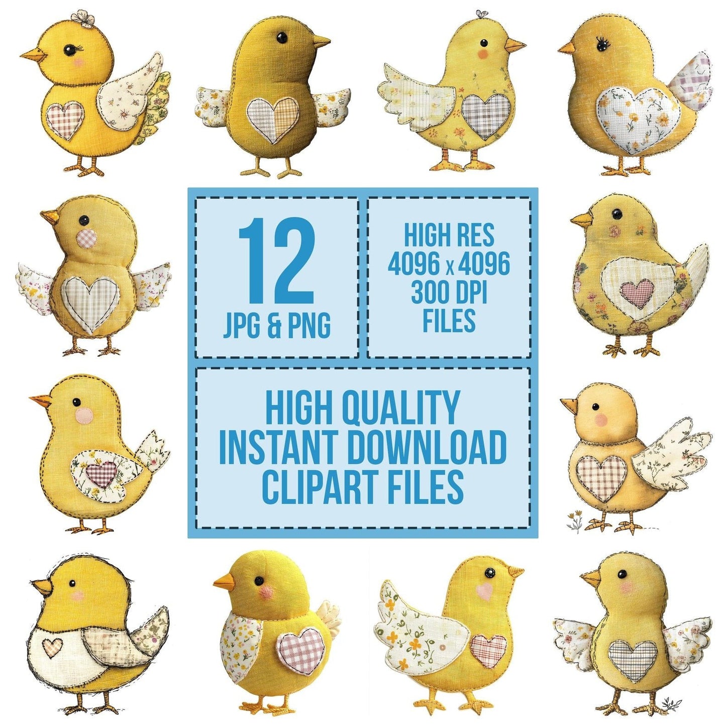 Fabric Fabric Chick with Heart Clipart Set (DDD005206)