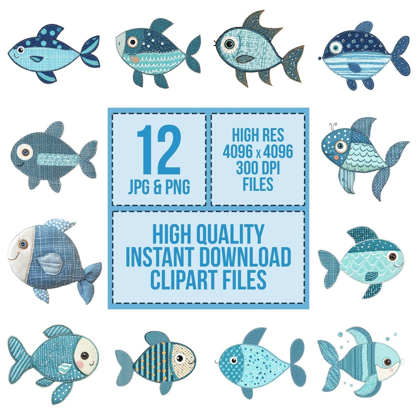 Fabric Fish Patch Clipart Set (DDD005207)