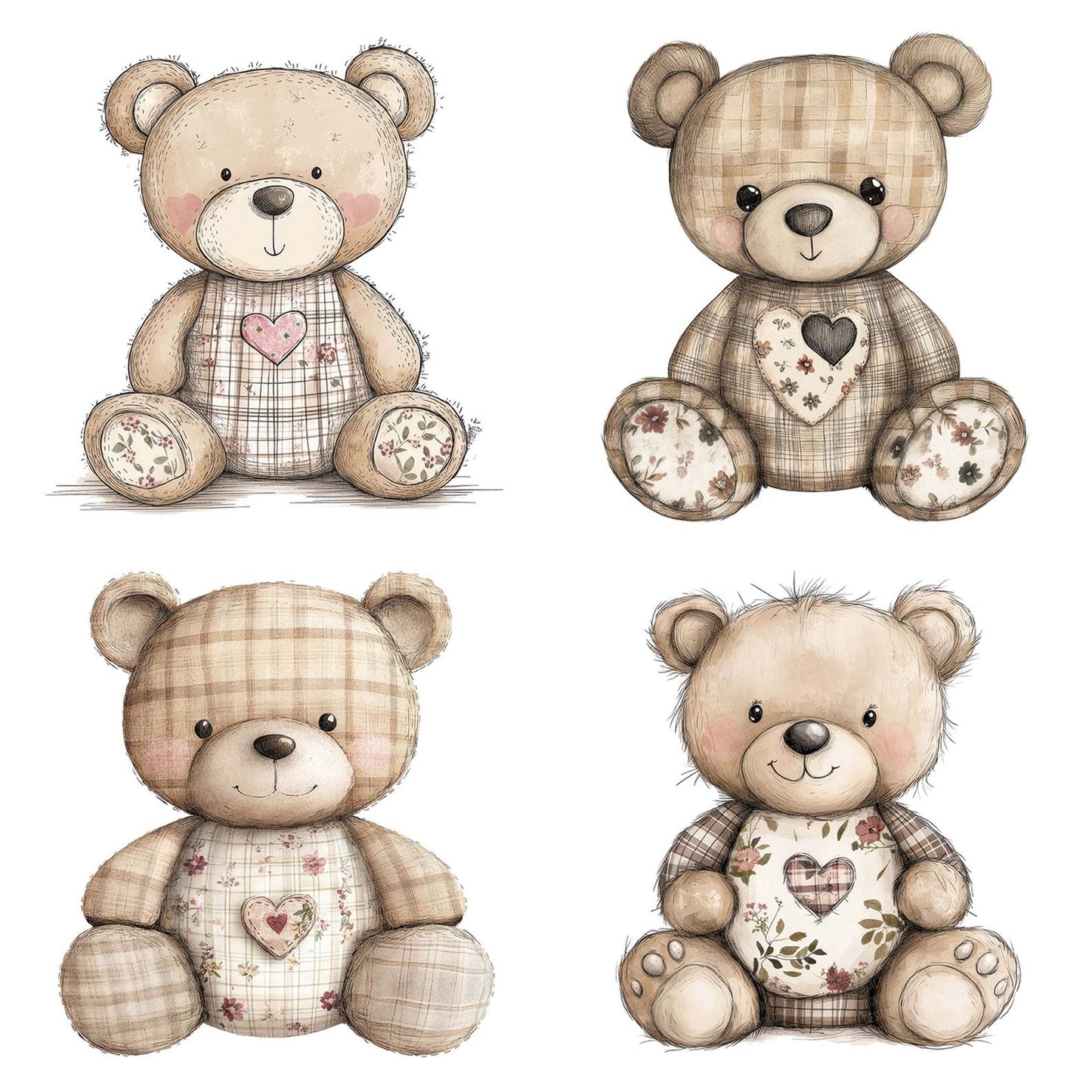 Fabric Floral Belly Baby Bear Clipart Set (DDD005208)