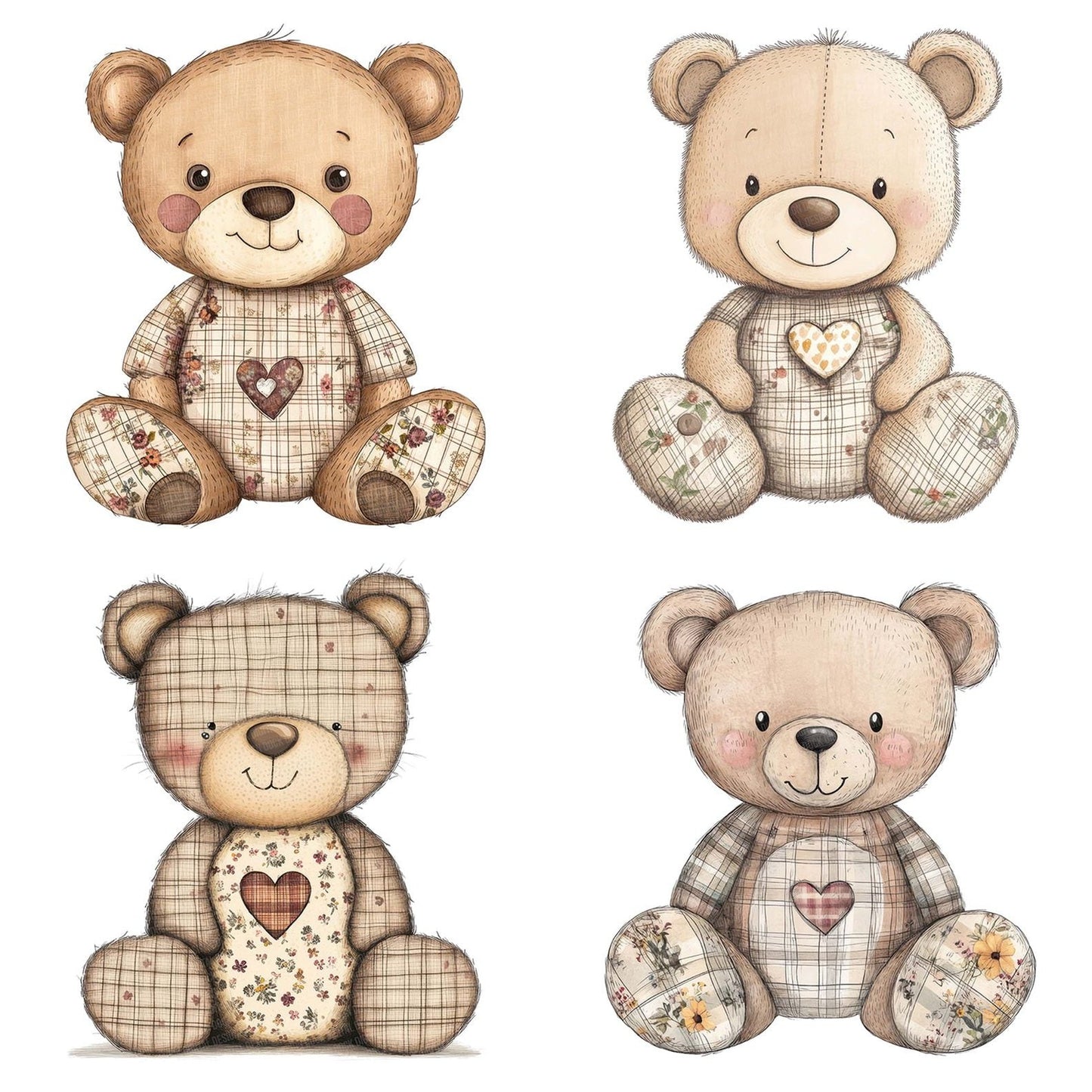 Fabric Floral Belly Baby Bear Clipart Set (DDD005208)