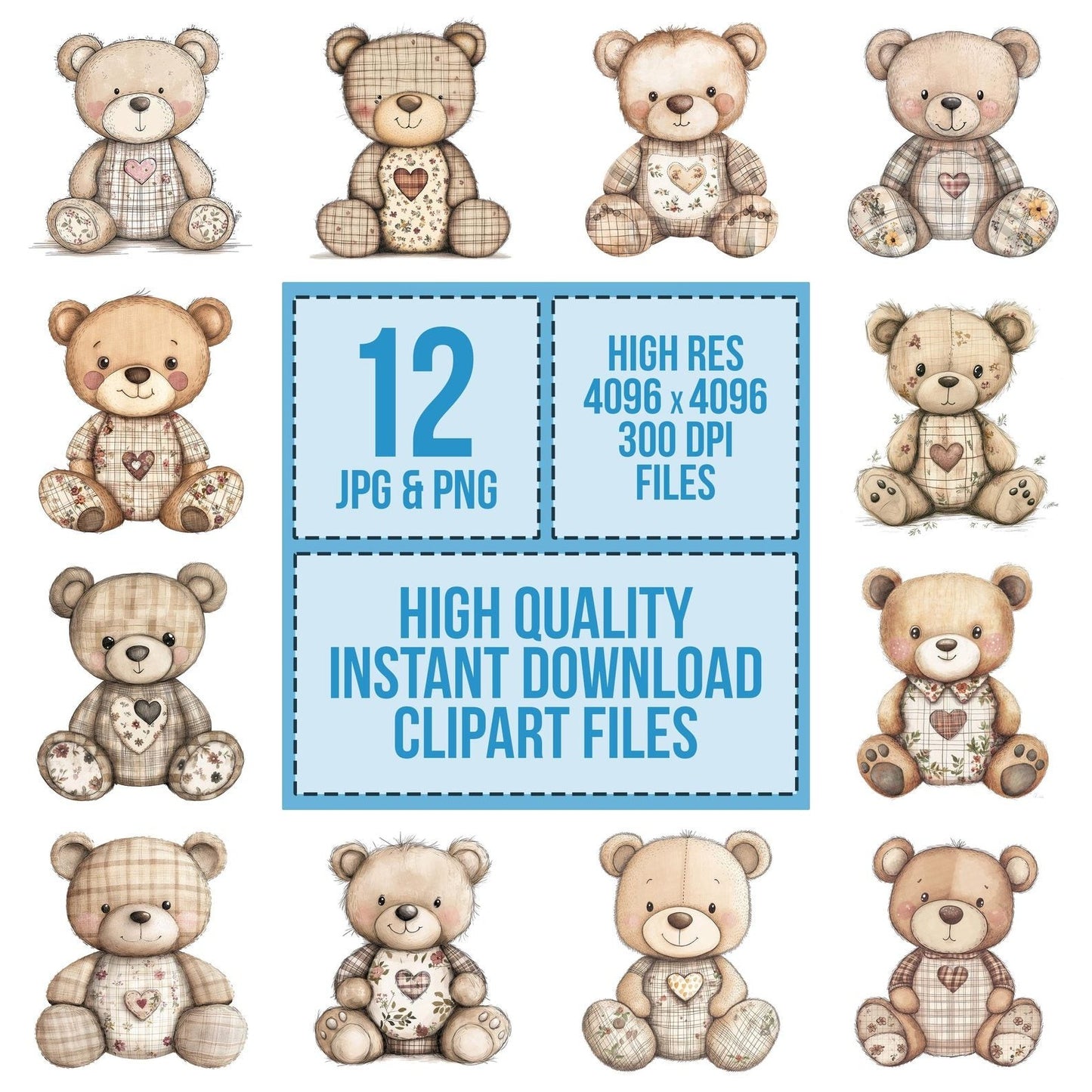 Fabric Floral Belly Baby Bear Clipart Set (DDD005208)