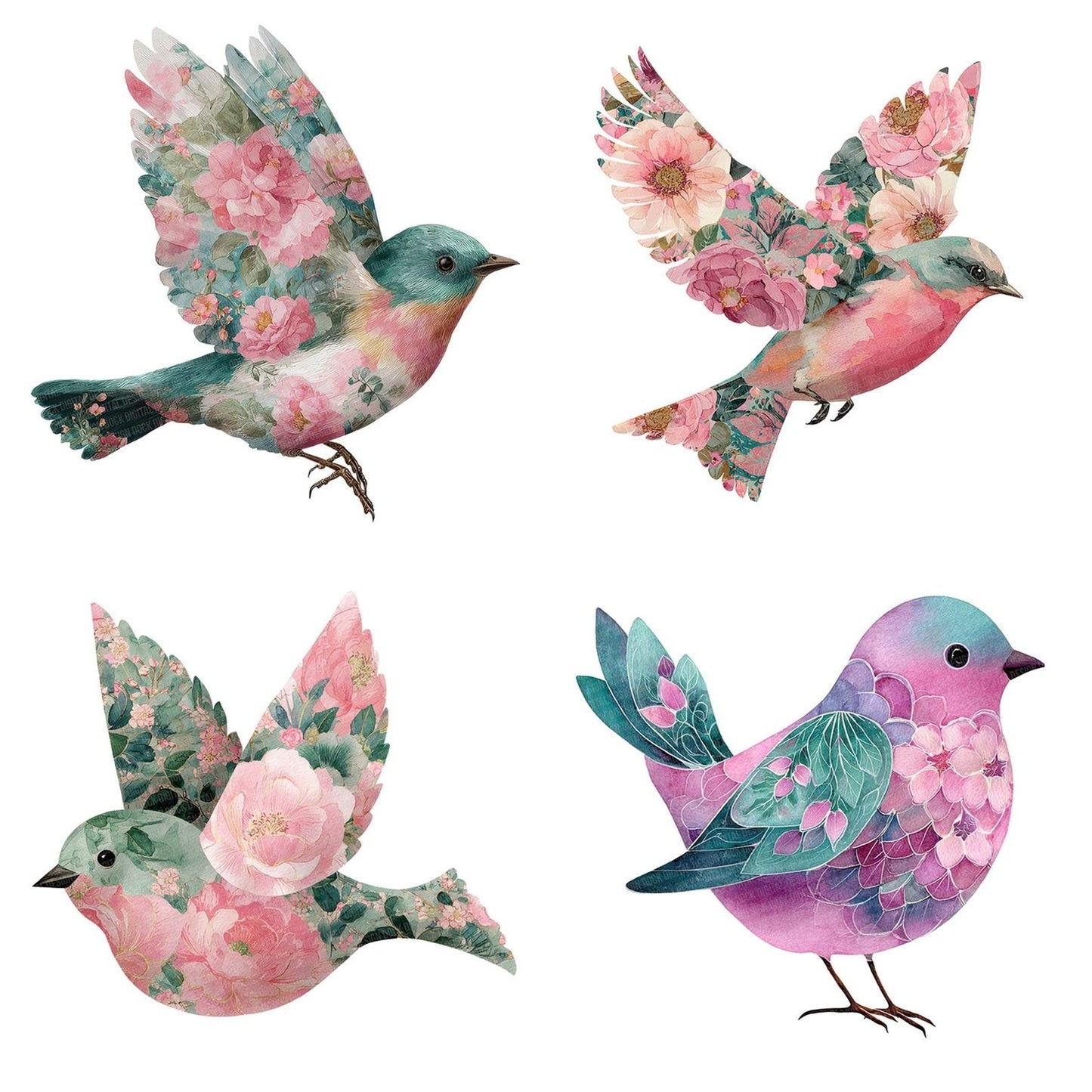 Fabric Floral Bird Clipart Set (DDD005209)