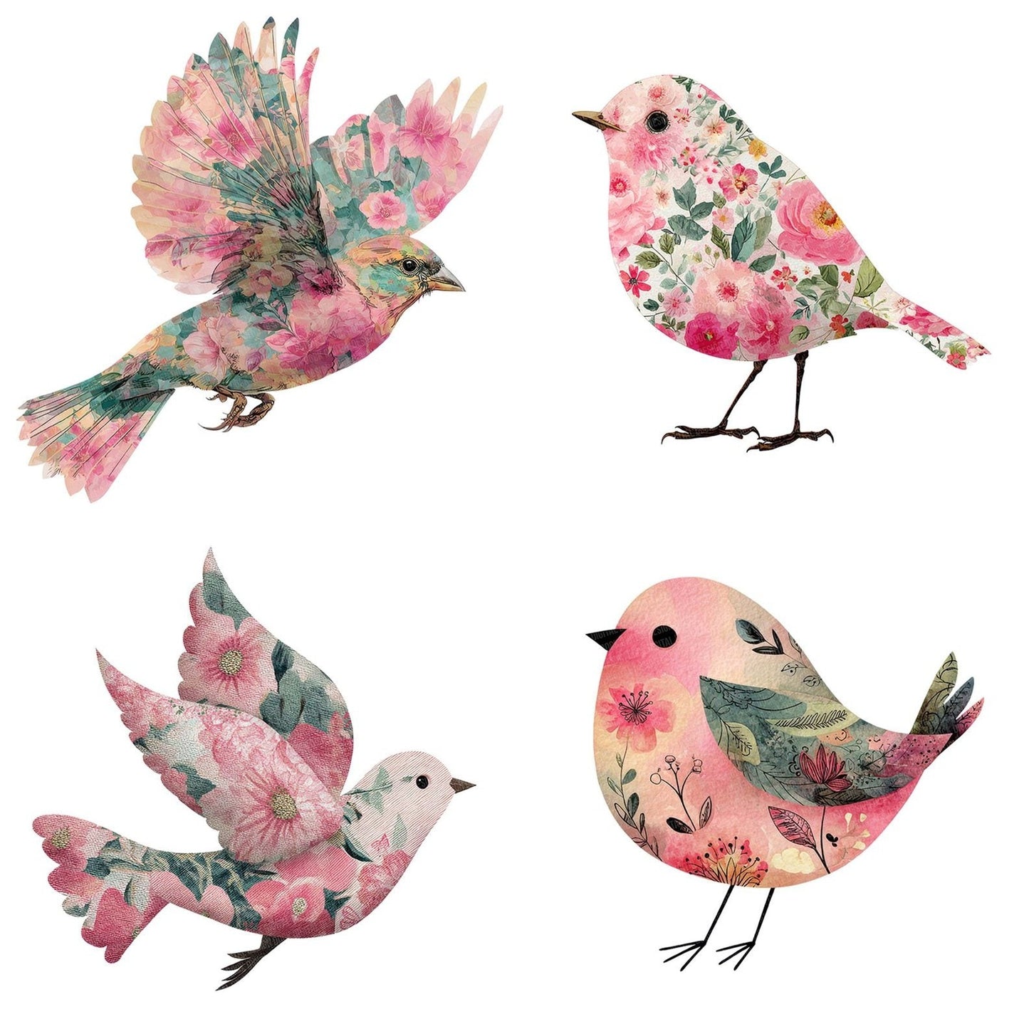 Fabric Floral Bird Clipart Set (DDD005209)