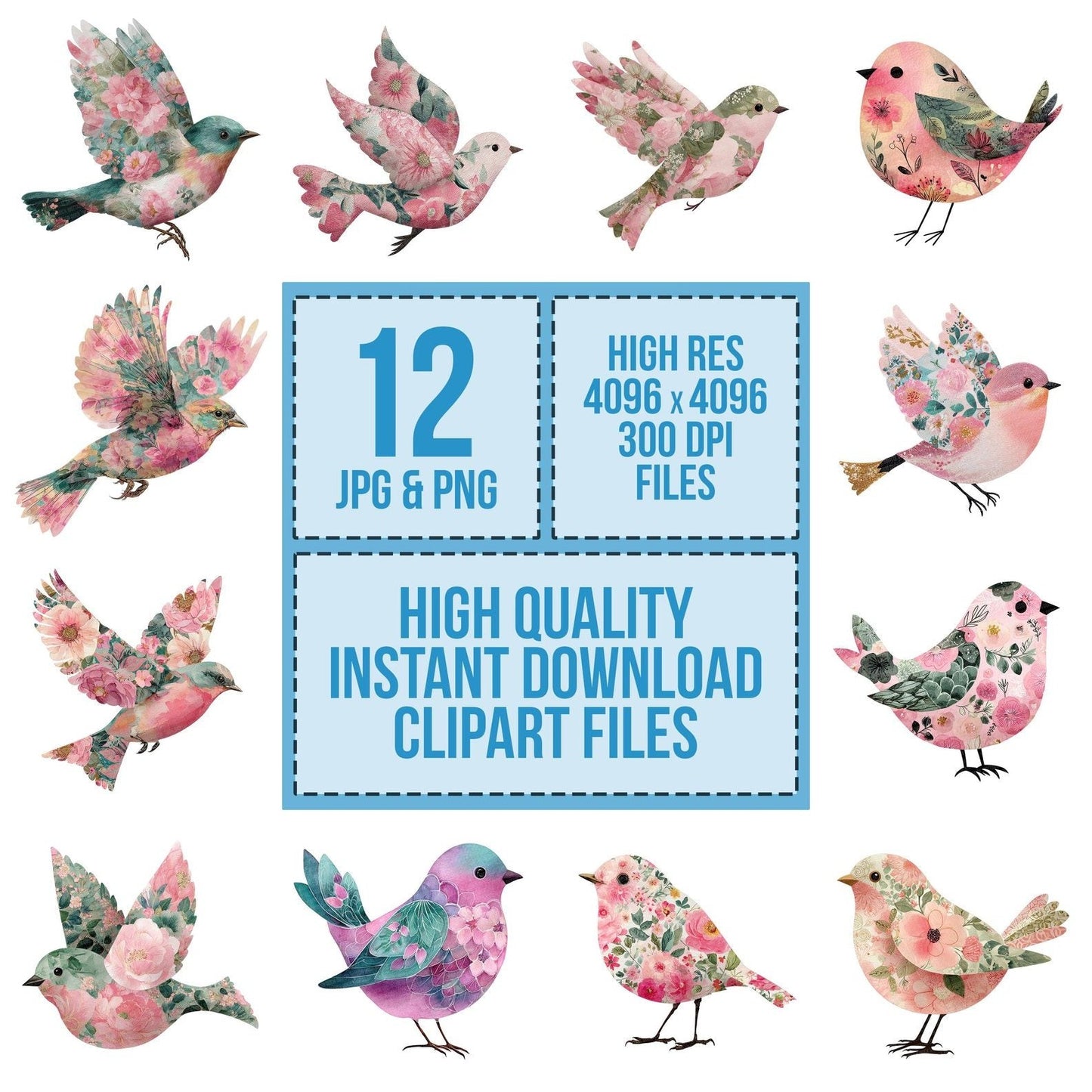 Fabric Floral Bird Clipart Set (DDD005209)