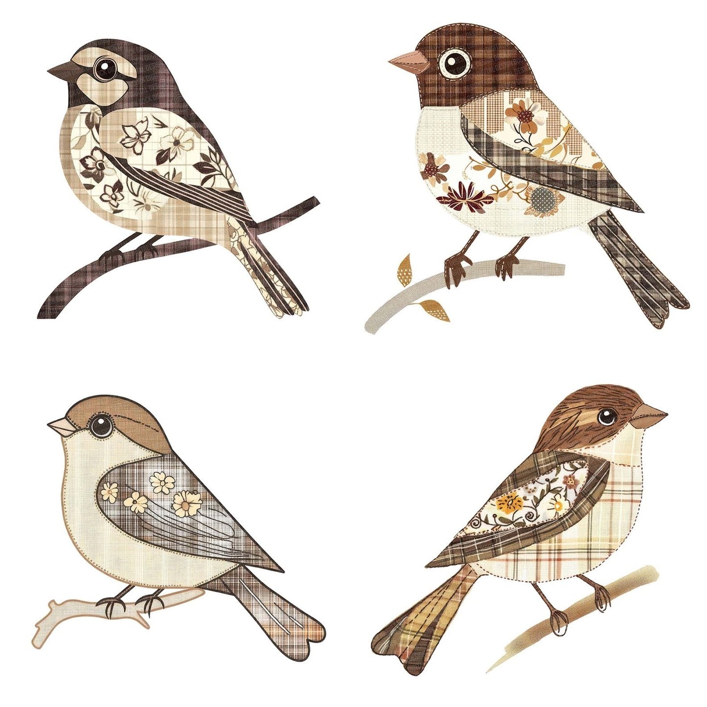 Fabric Floral Wing Sparrow Clipart Set (DDD005211)