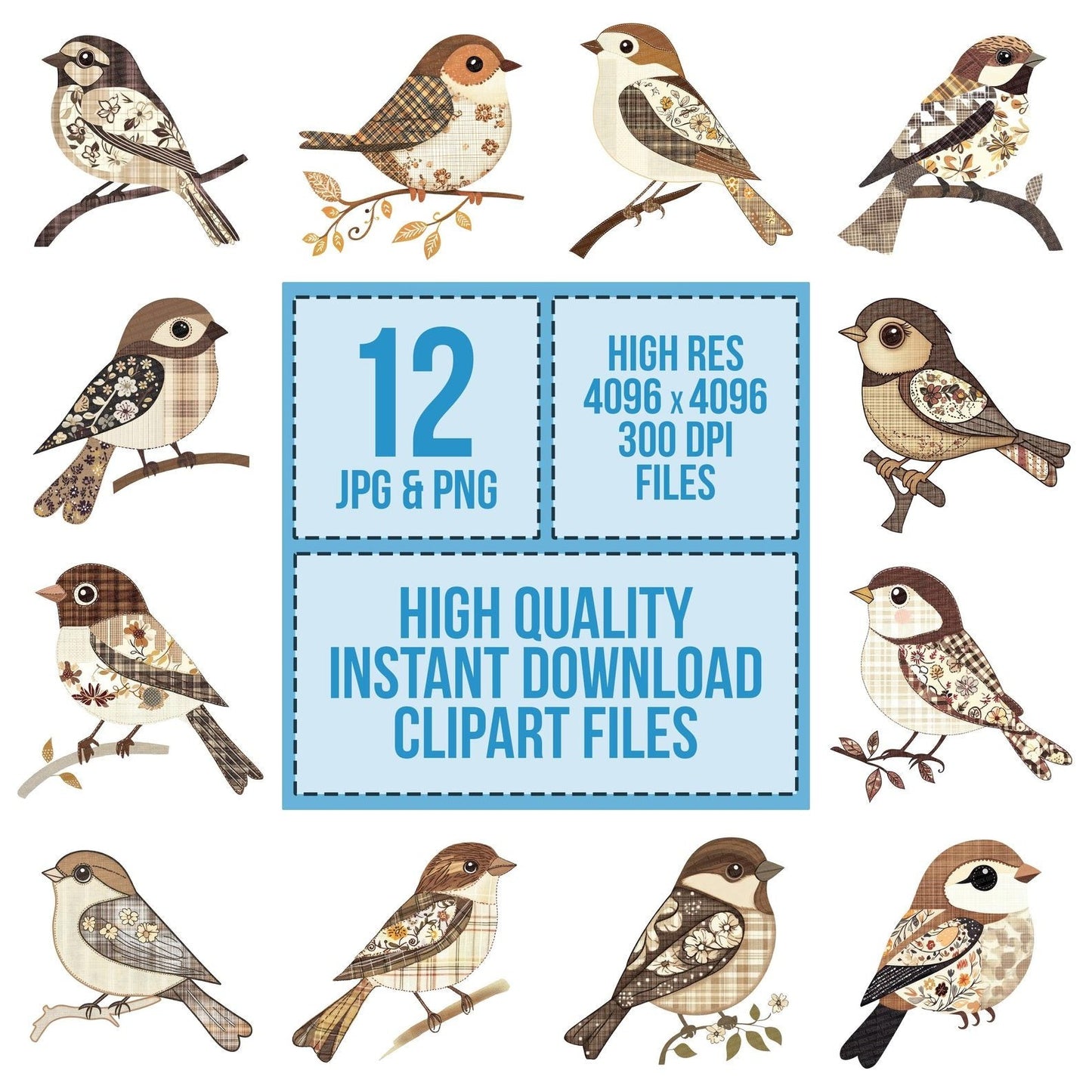 Fabric Floral Wing Sparrow Clipart Set (DDD005211)