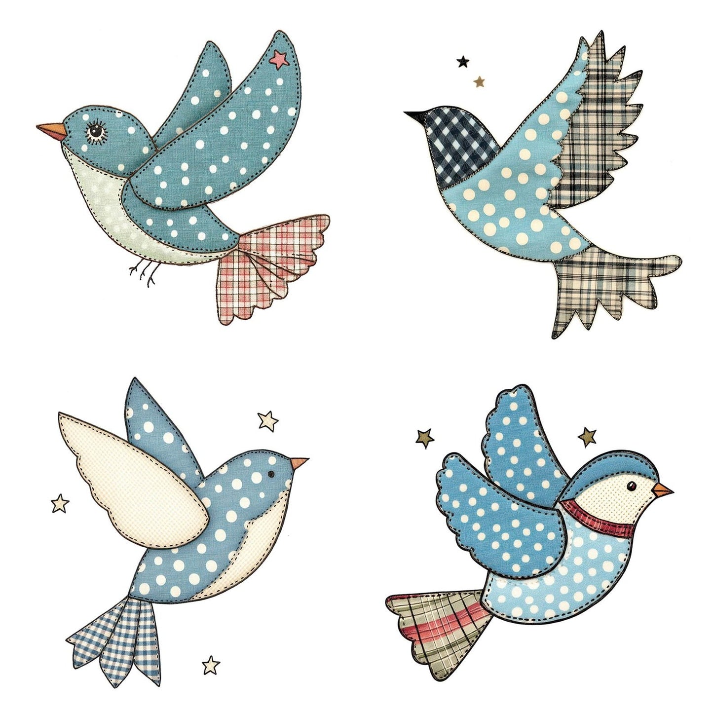 Fabric Flying Polka Bird Clipart Set (DDD005212)