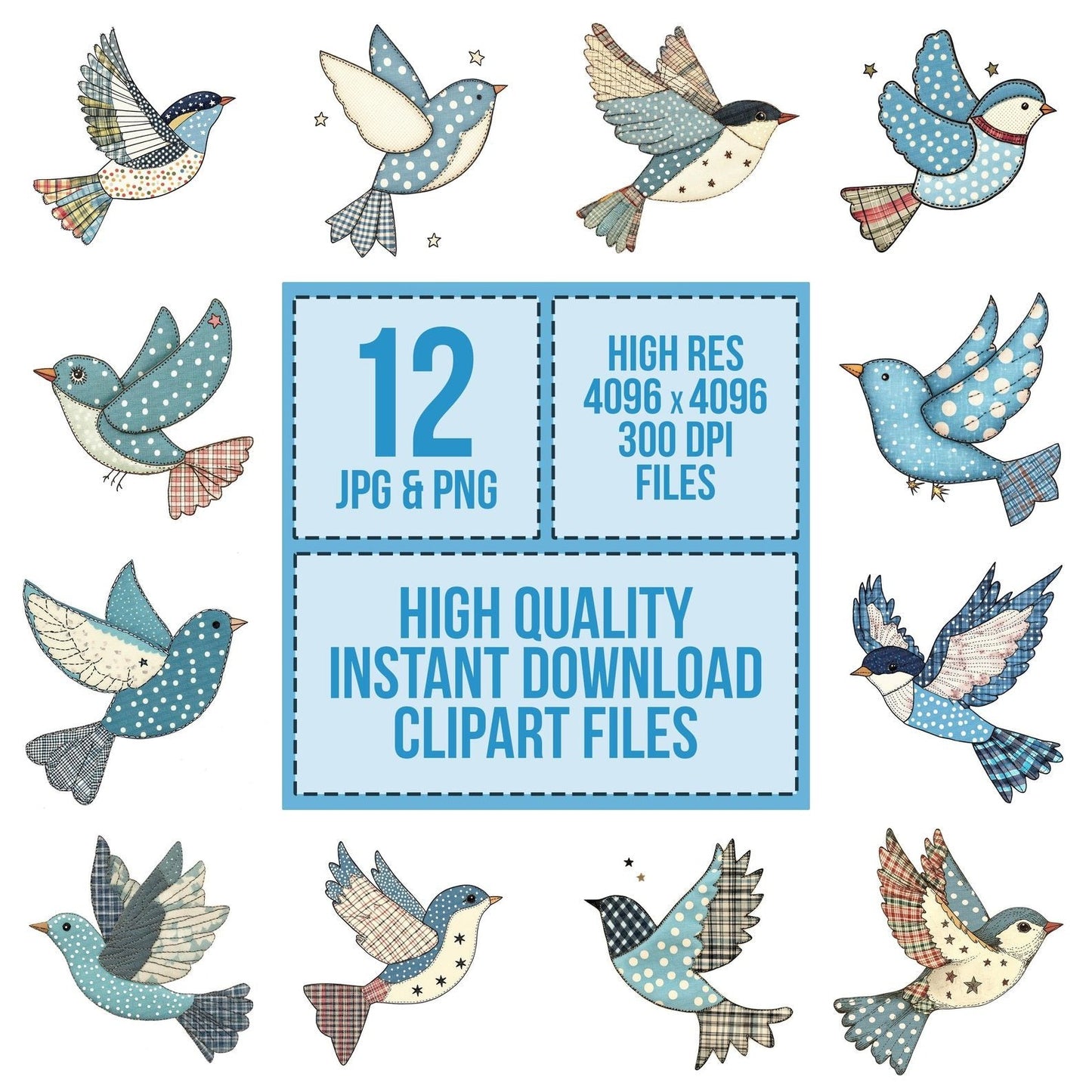 Fabric Flying Polka Bird Clipart Set (DDD005212)