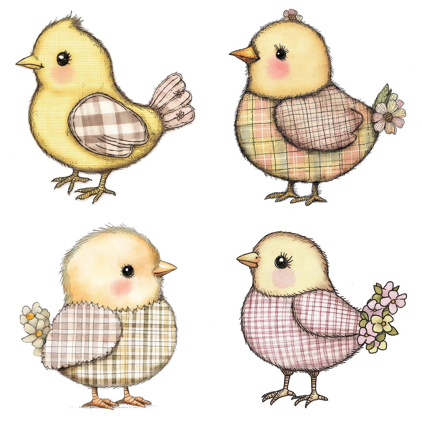 Fabric Gingham Chick with Flower Clipart Set (DDD005215)