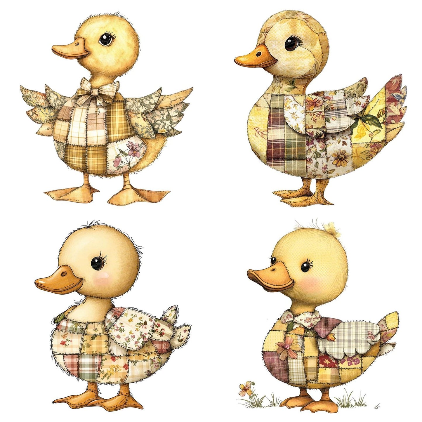 Fabric Gingham Duckling Patchwork Clipart Set (DDD005216)