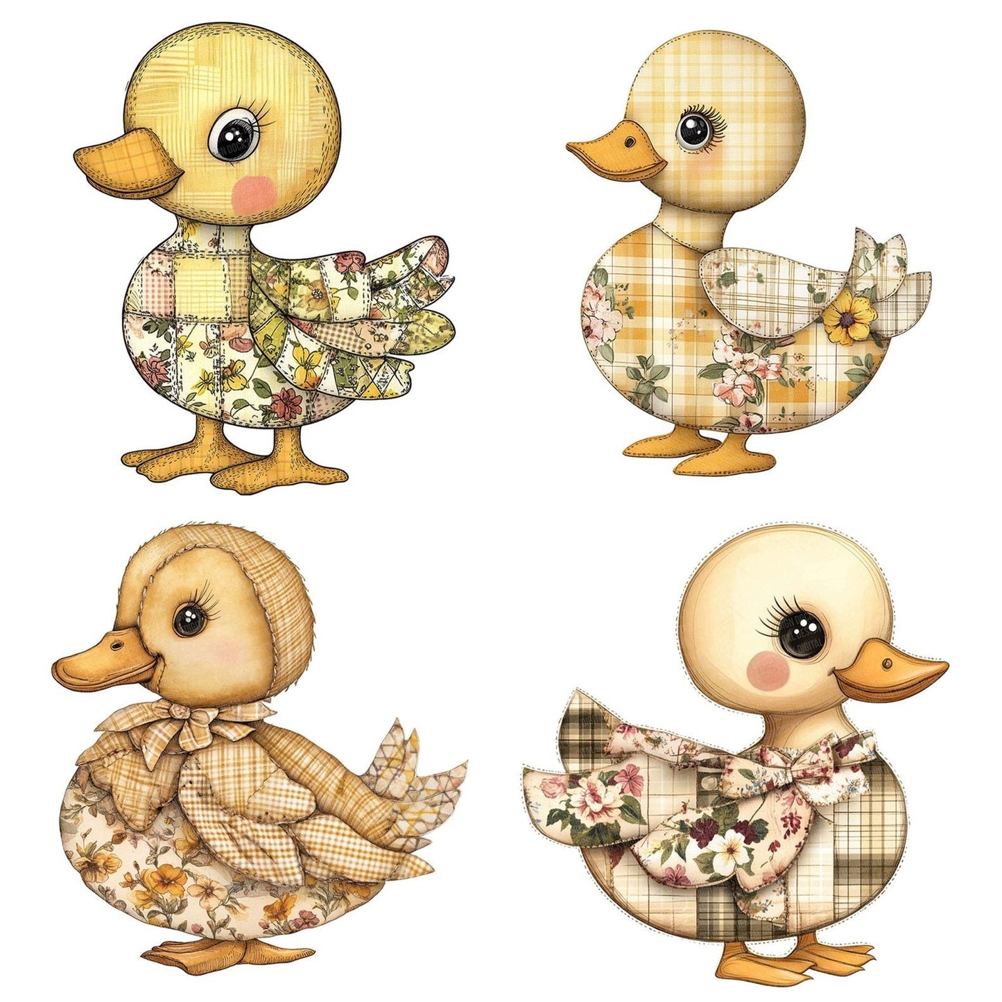 Fabric Gingham Duckling Patchwork Clipart Set (DDD005216)