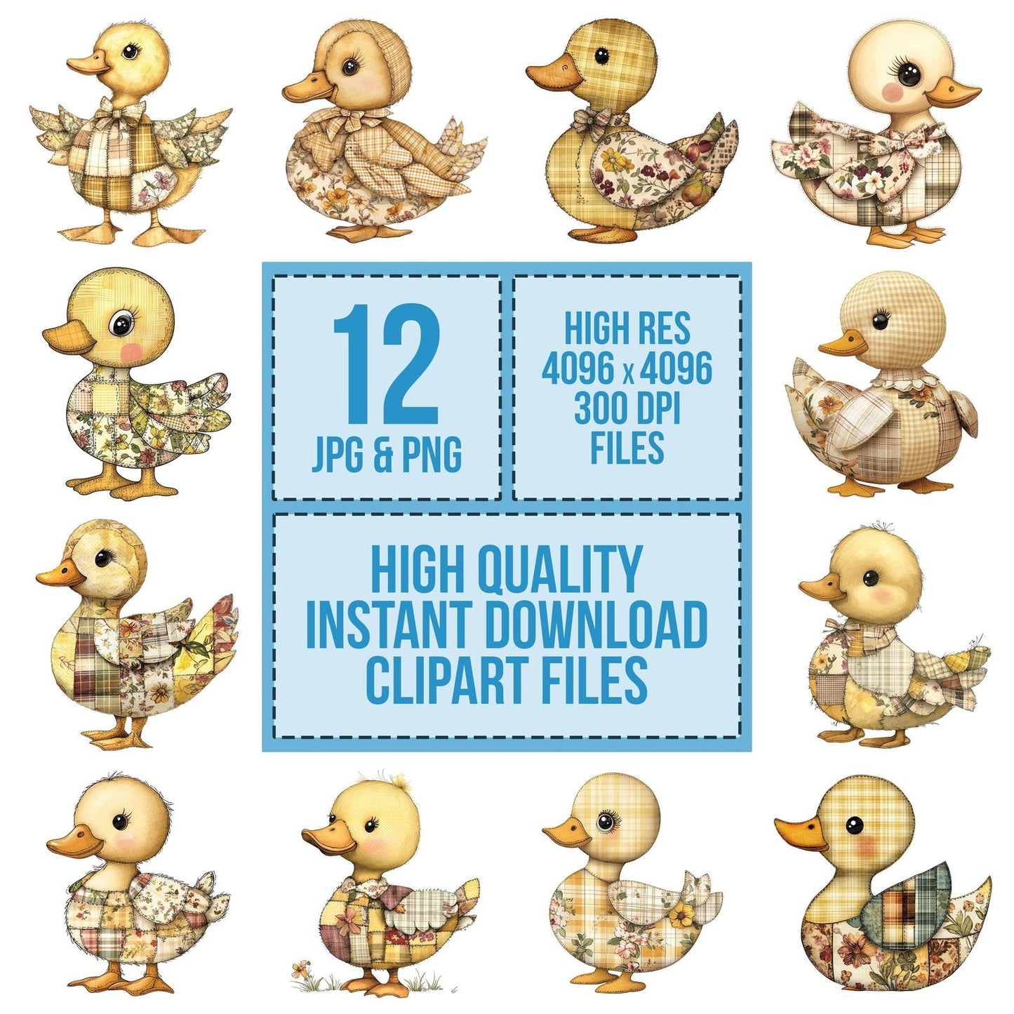 Fabric Gingham Duckling Patchwork Clipart Set (DDD005216)