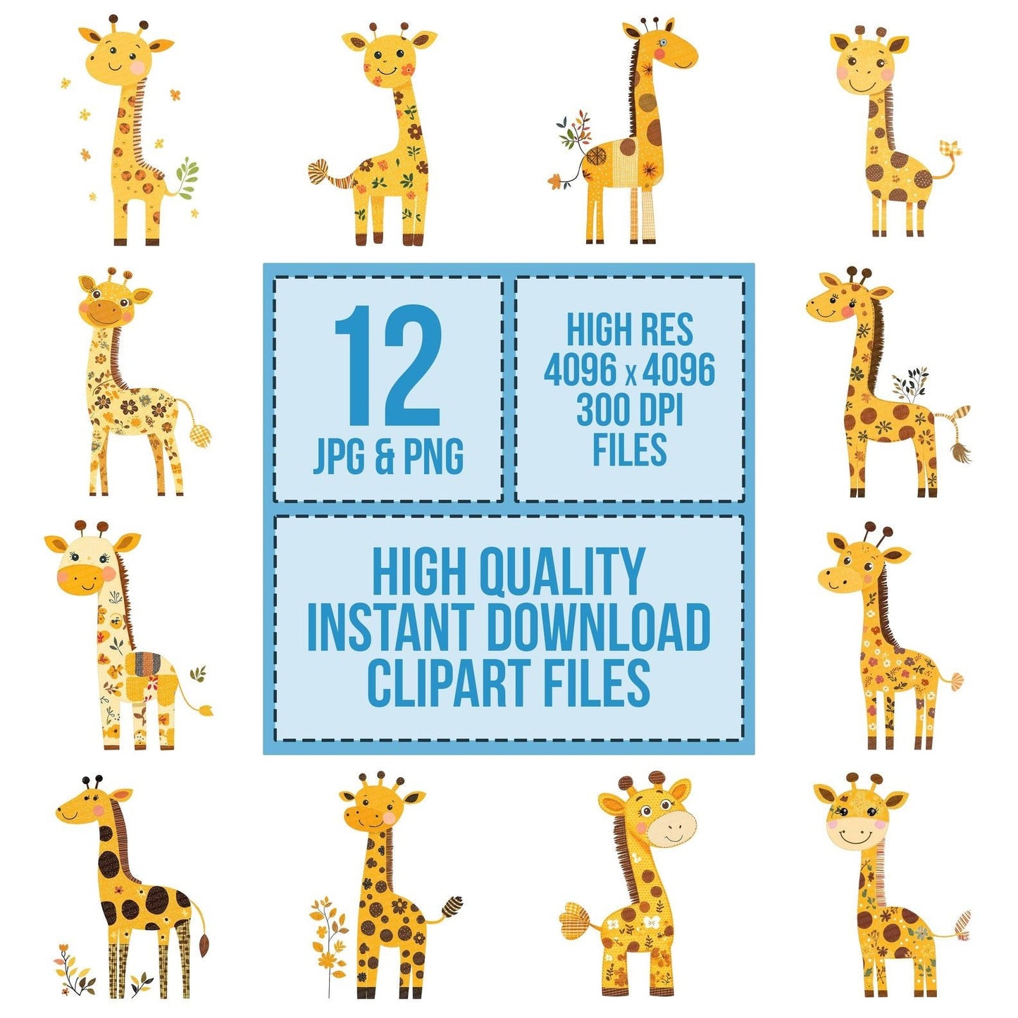 Fabric Giraffe Patch Clipart Set (DDD005218)