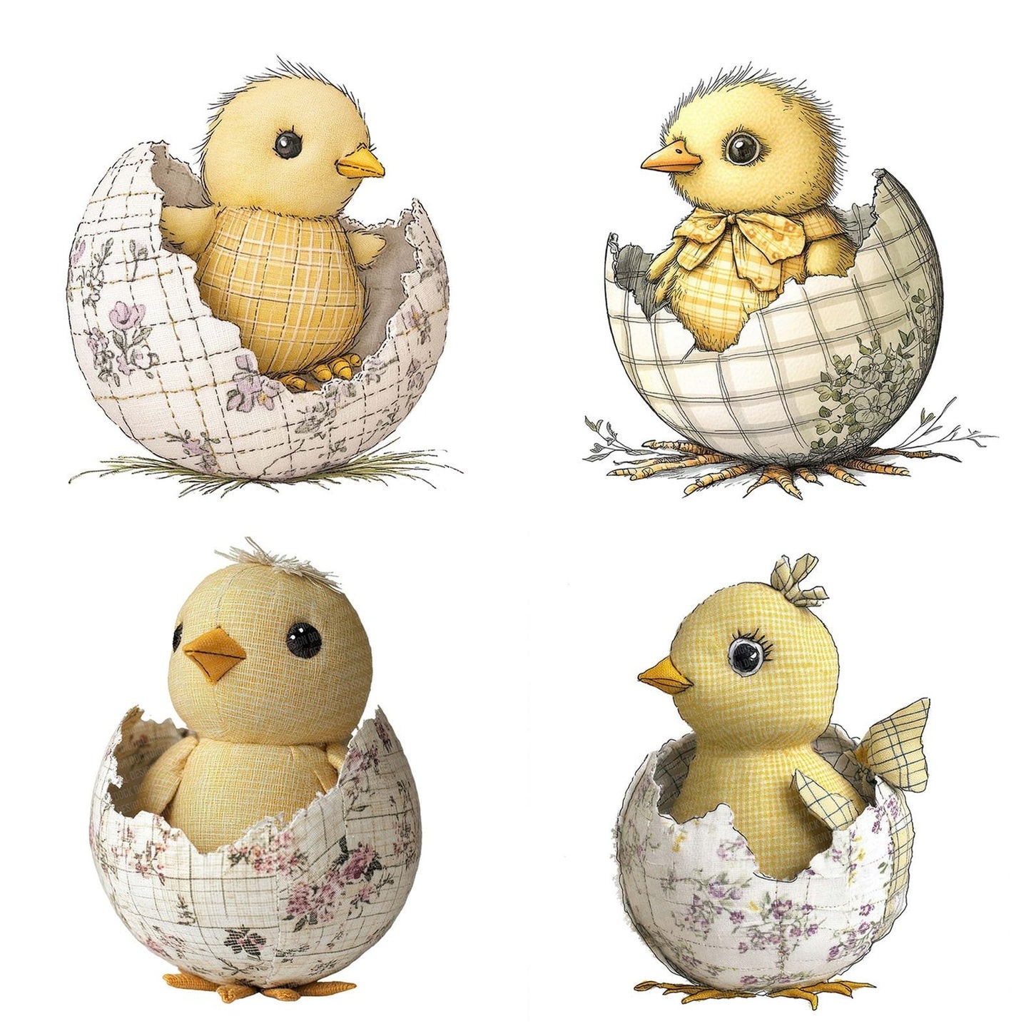 Fabric Hatching Chick Patchwork Clipart Set (DDD005220)