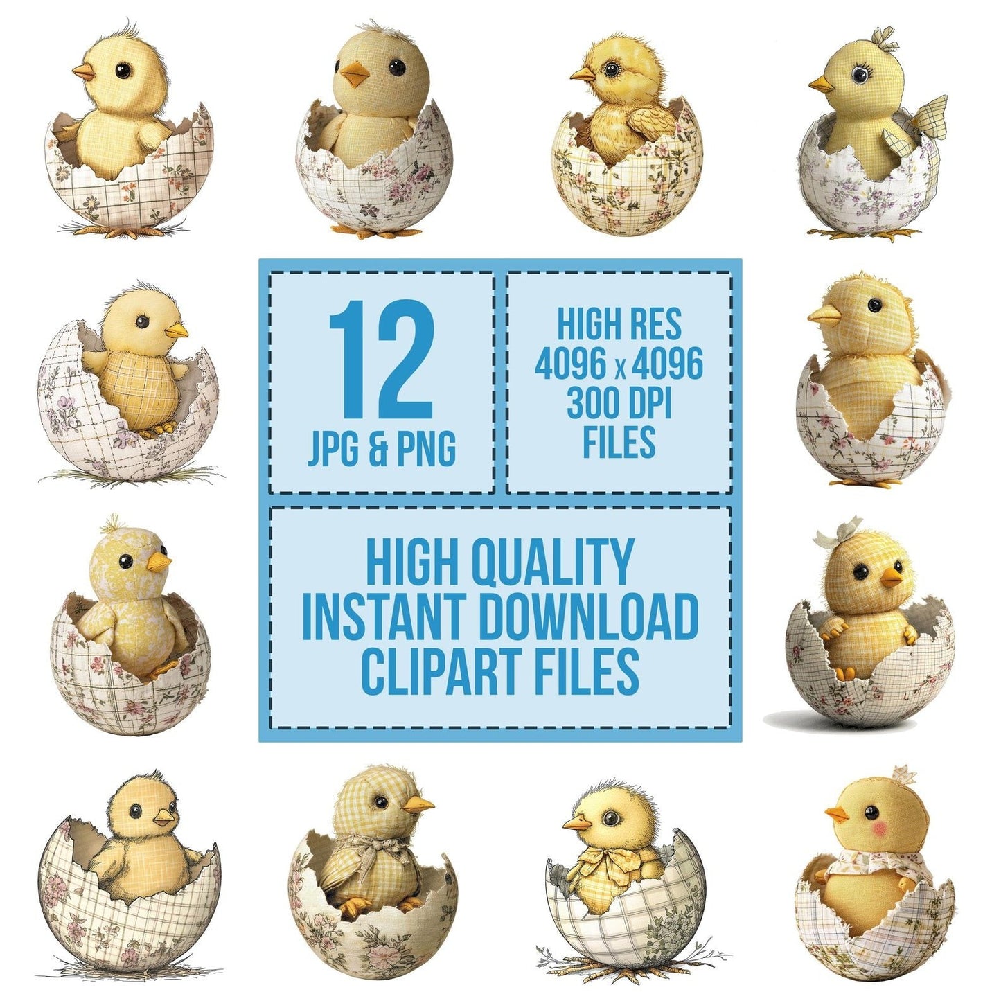 Fabric Hatching Chick Patchwork Clipart Set (DDD005220)