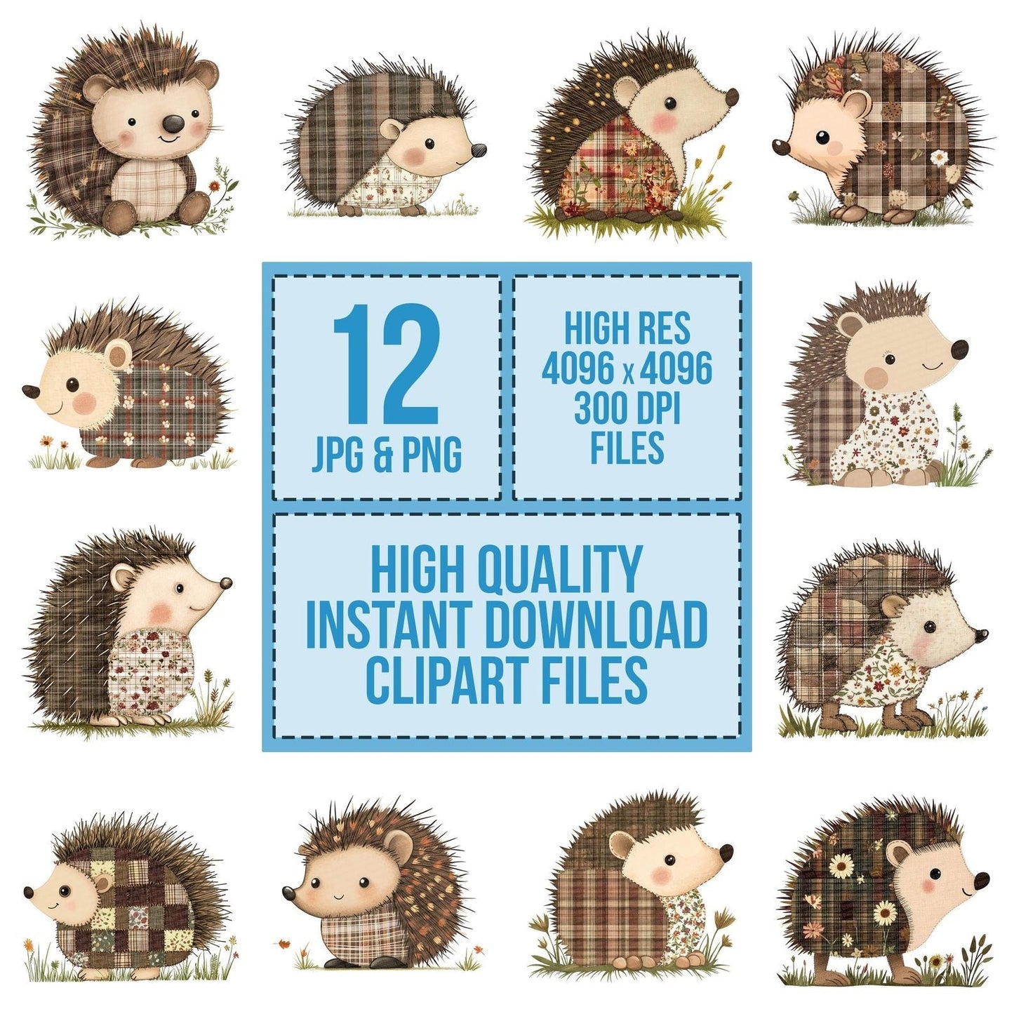 Fabric Hedgehog Patch Clipart Set (DDD005222)