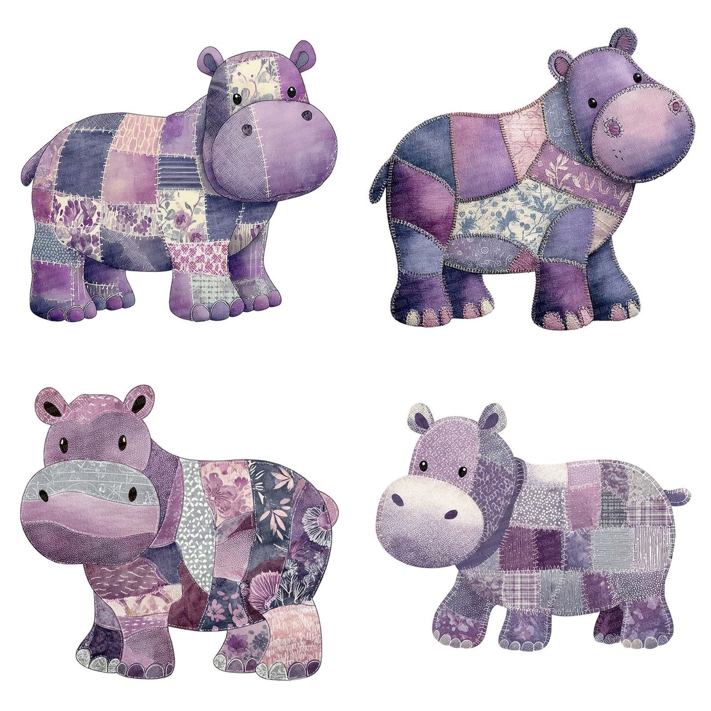 Fabric Hippo Clipart Set (DDD005223)