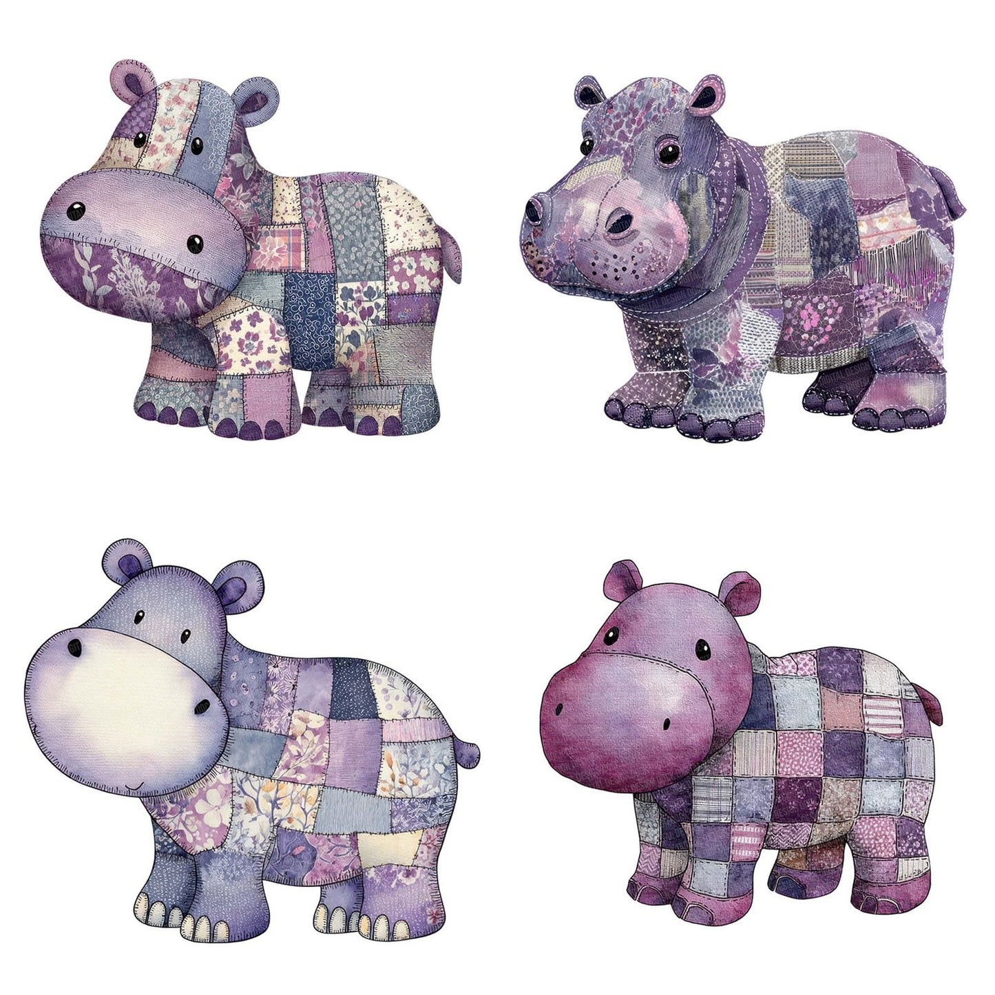 Fabric Hippo Clipart Set (DDD005223)