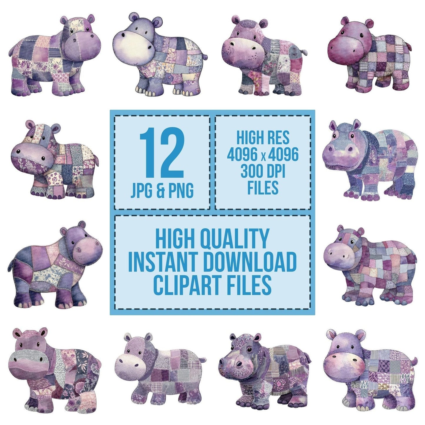 Fabric Hippo Clipart Set (DDD005223)