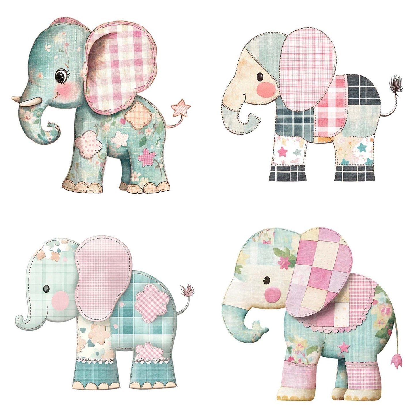 Fabric Mint Tartan Baby Elephant Clipart Set (DDD005226)