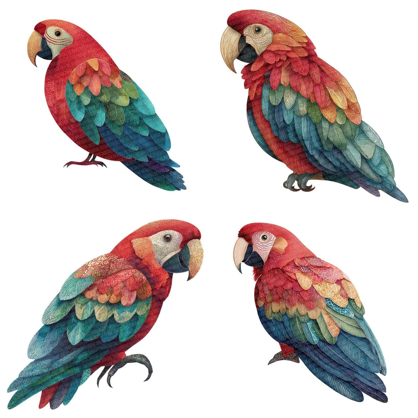 Fabric Parrot Bird Clipart Set (DDD005228)