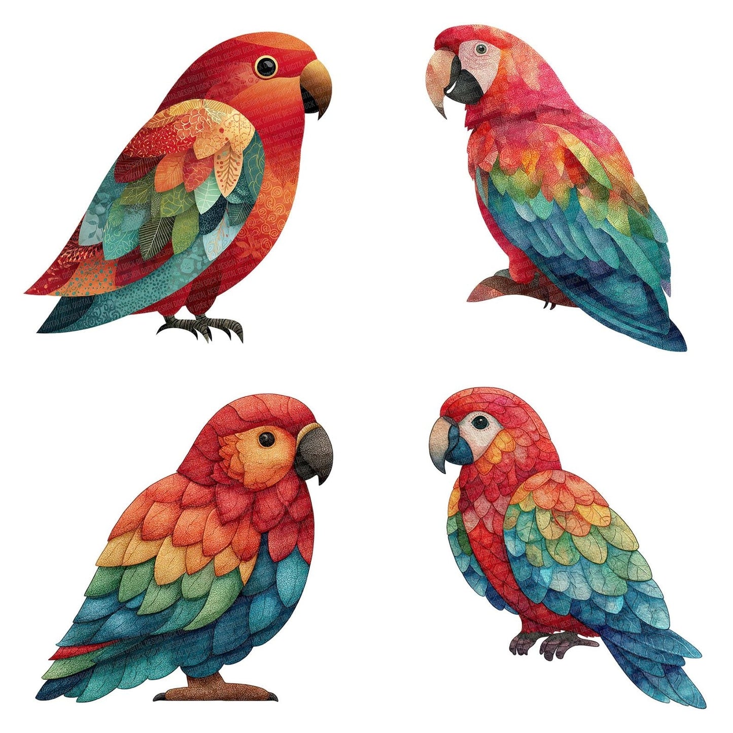 Fabric Parrot Bird Clipart Set (DDD005228)